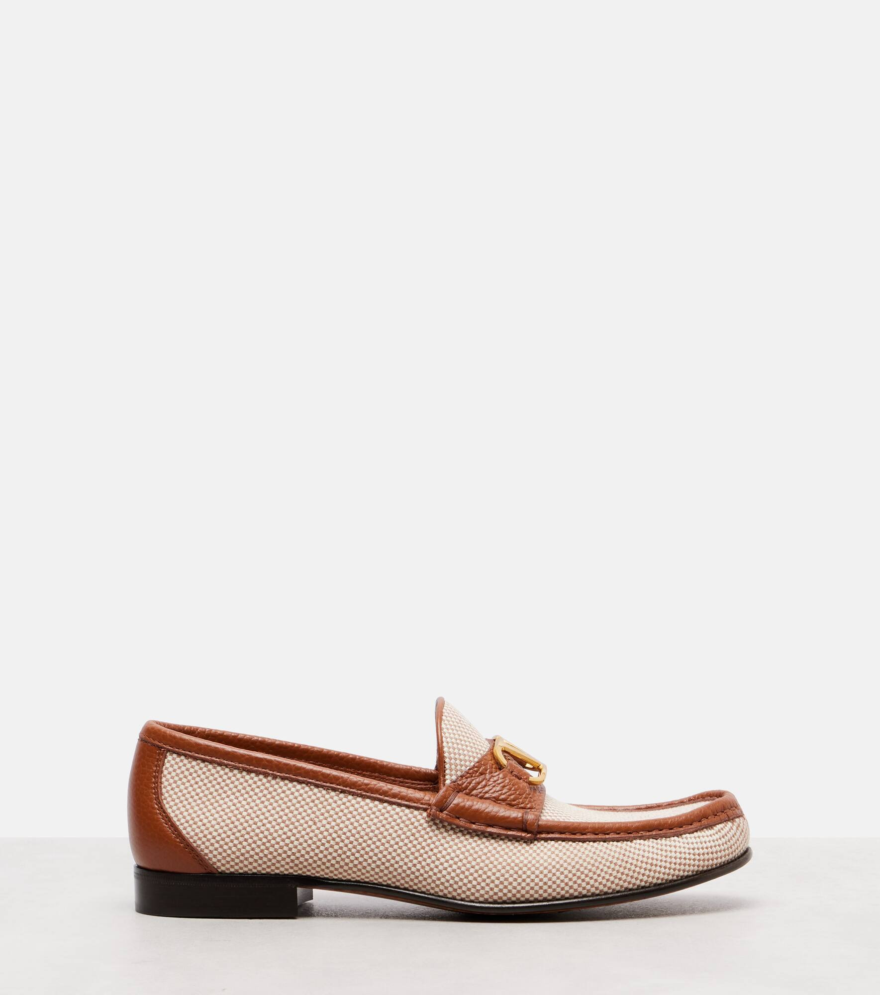 VLogo leather-trimmed canvas loafers - 4