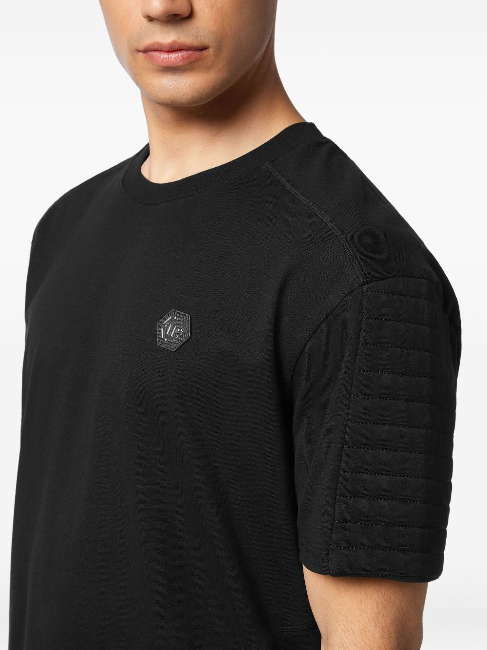 quilted-panel round-neck T-shirt - 4