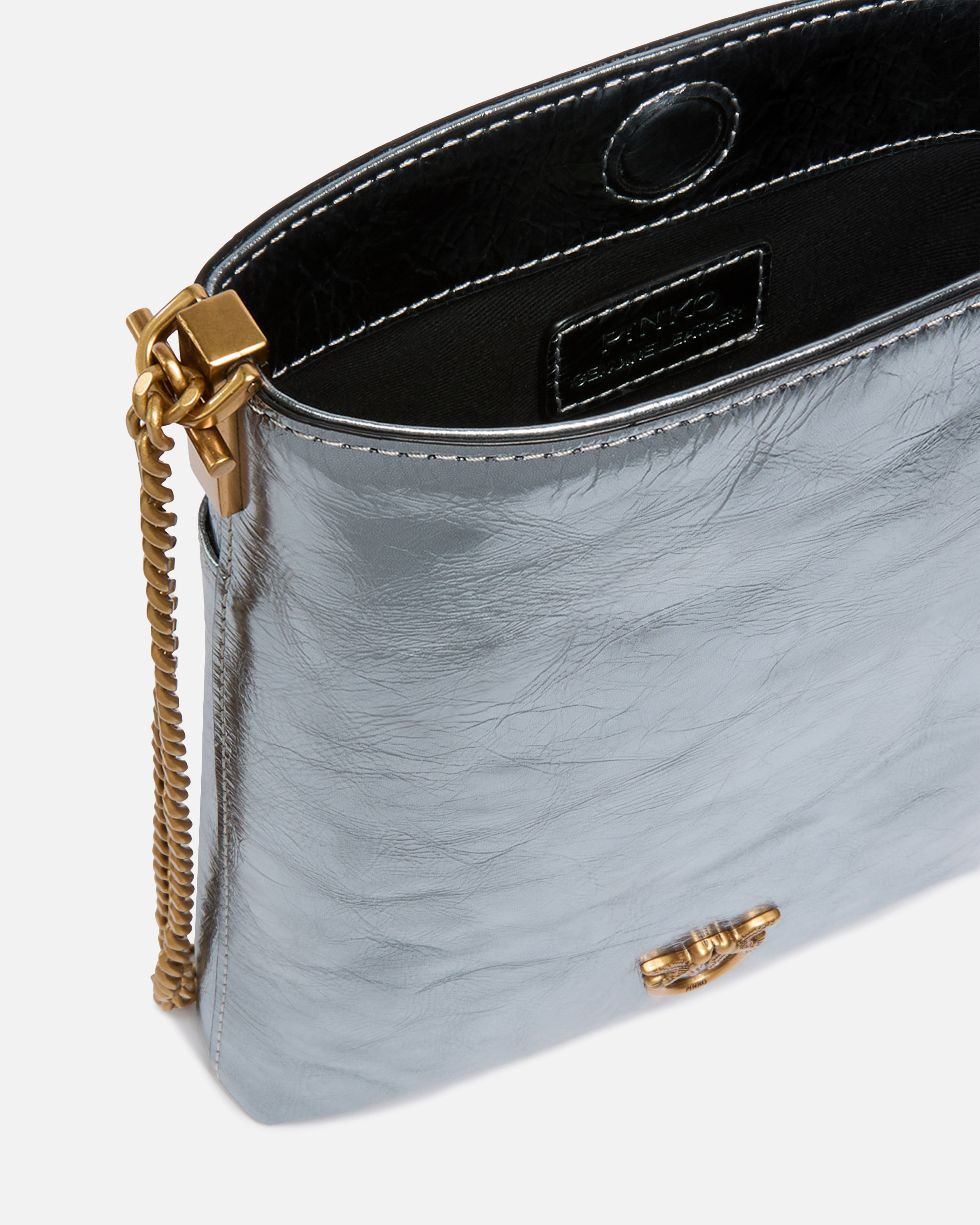 FLAT LAMINATED LEATHER BUCKET BAG WITH SHOULDER STRAP - 4