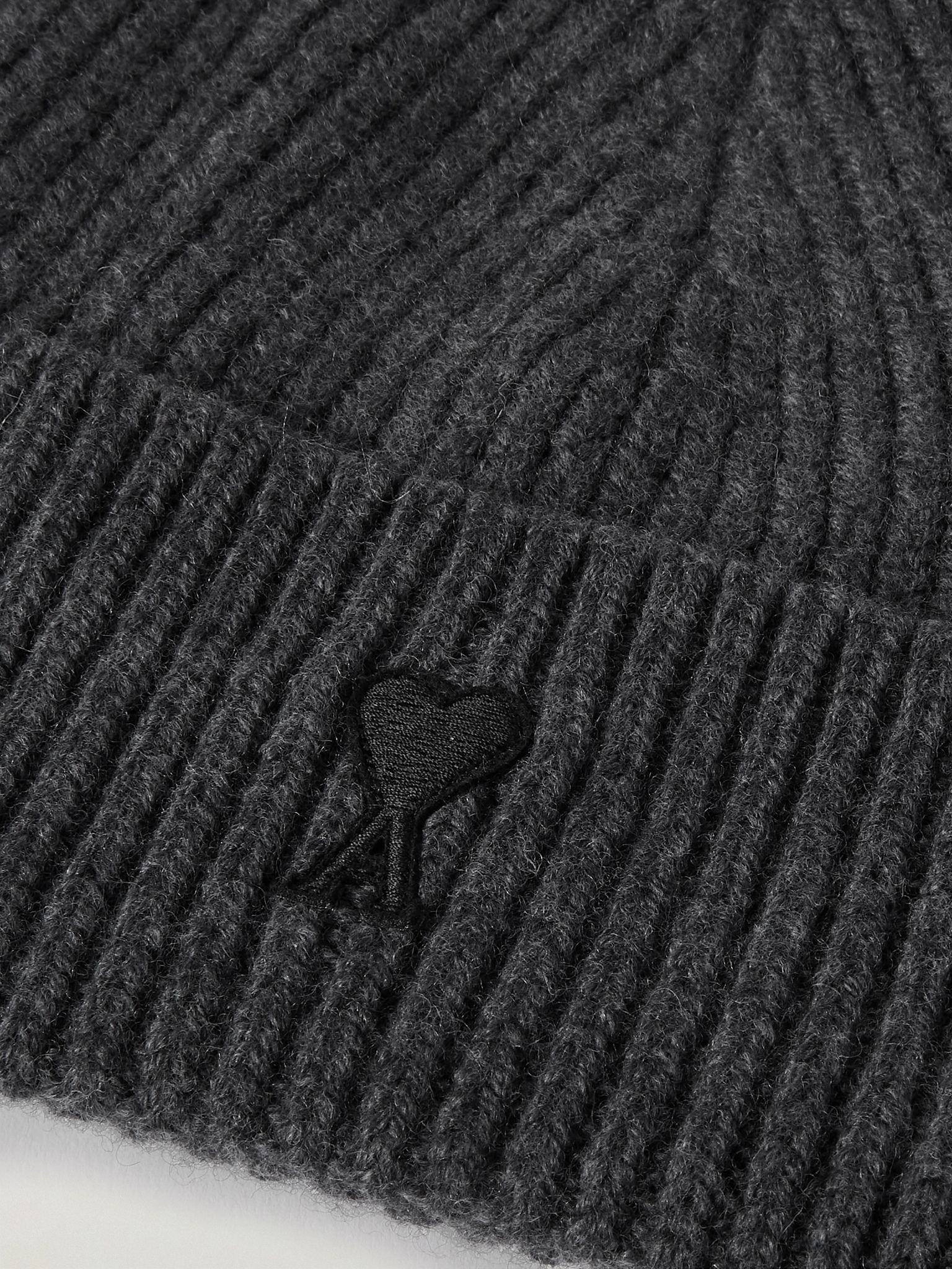 Logo-Appliquéd Ribbed Virgin Wool Beanie Gray - 3