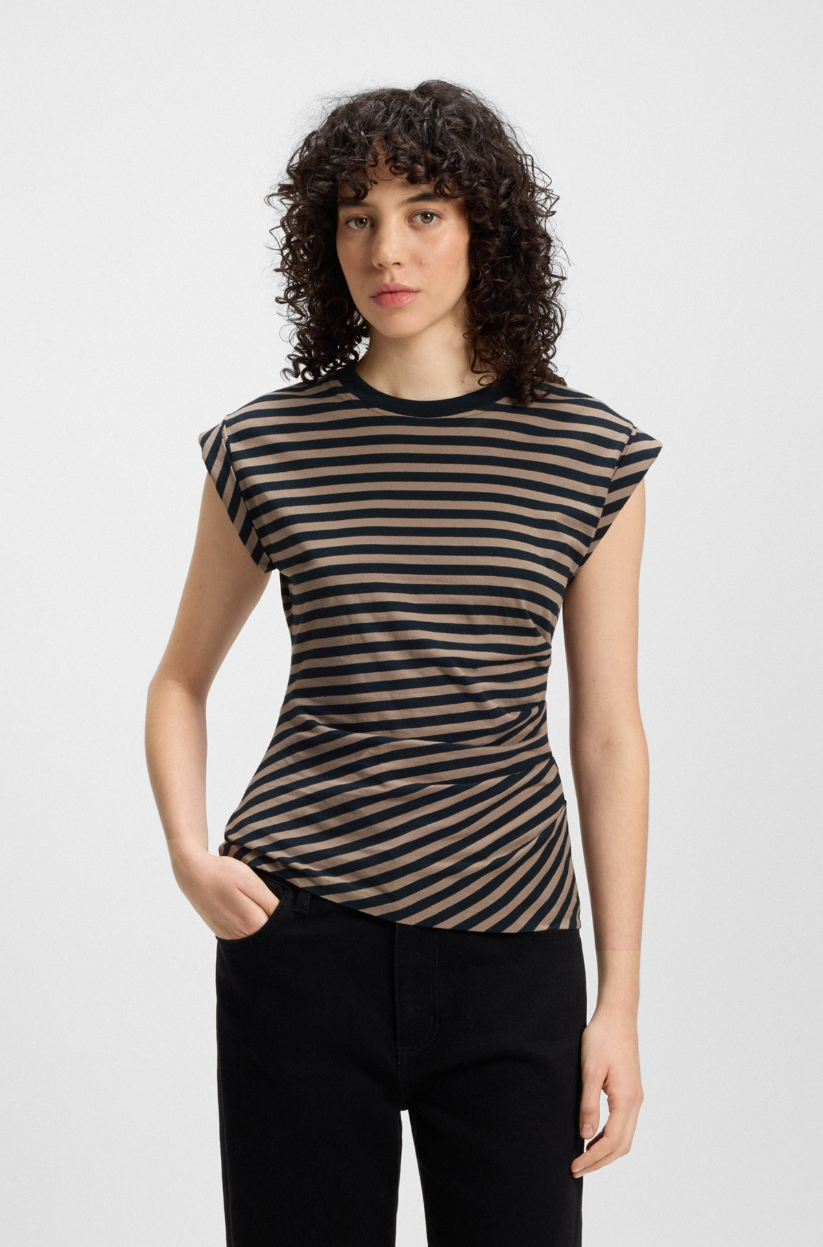 STRIPED TOP IN COTTON JERSEY WITH GATHERED WAIST - 2