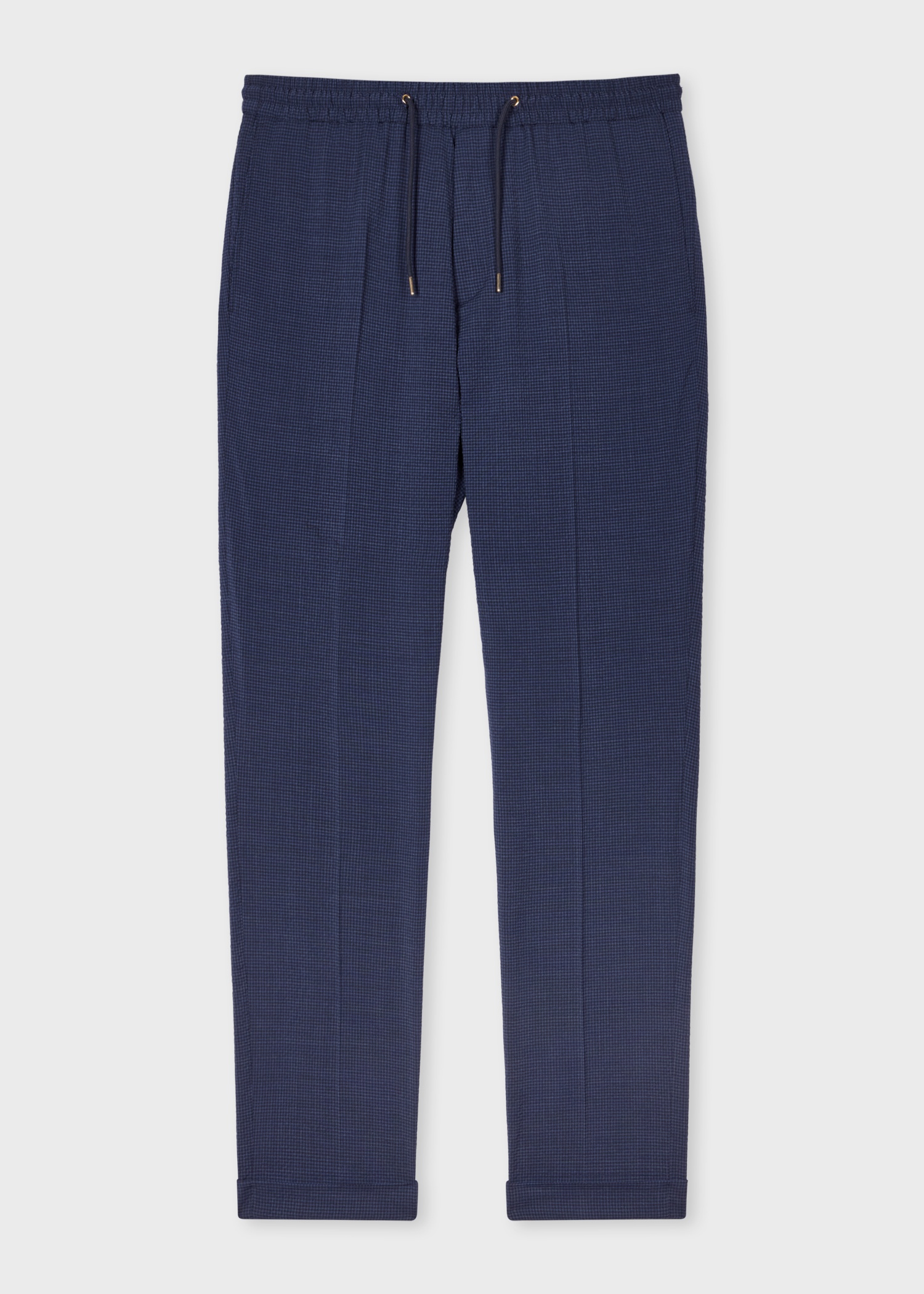 Navy Check Seersucker Drawstring Trousers - 1