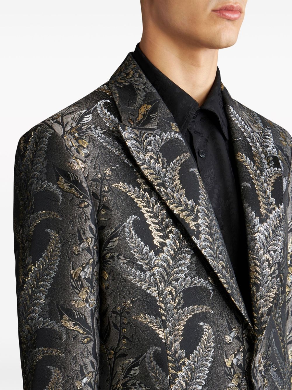 foliage-jacquard peak-lapels blazer - 5