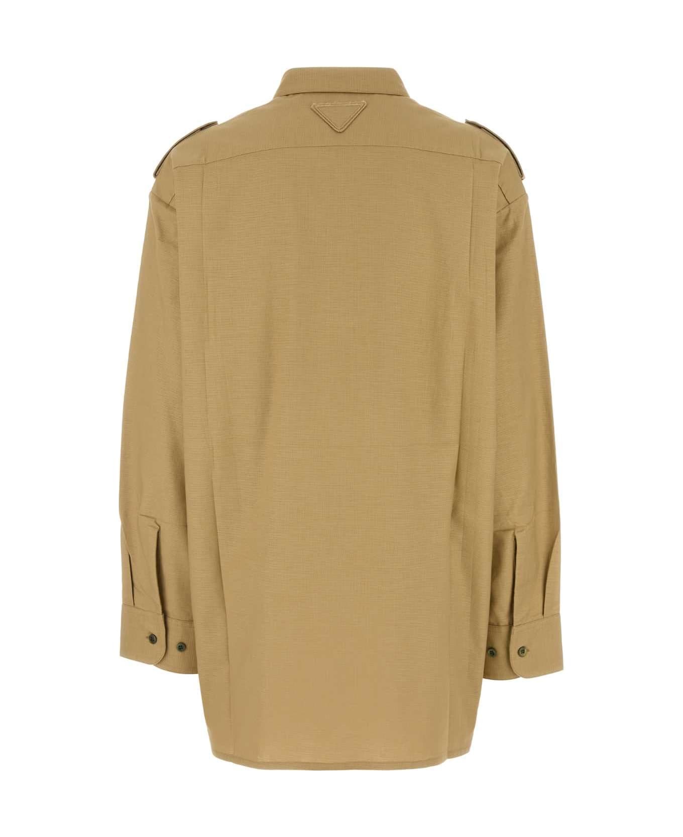 Camel Cotton Oversize Shirt - 2