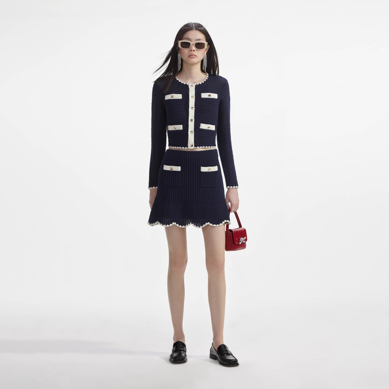 Navy Crochet Contrast Trim Mini Skirt 1
