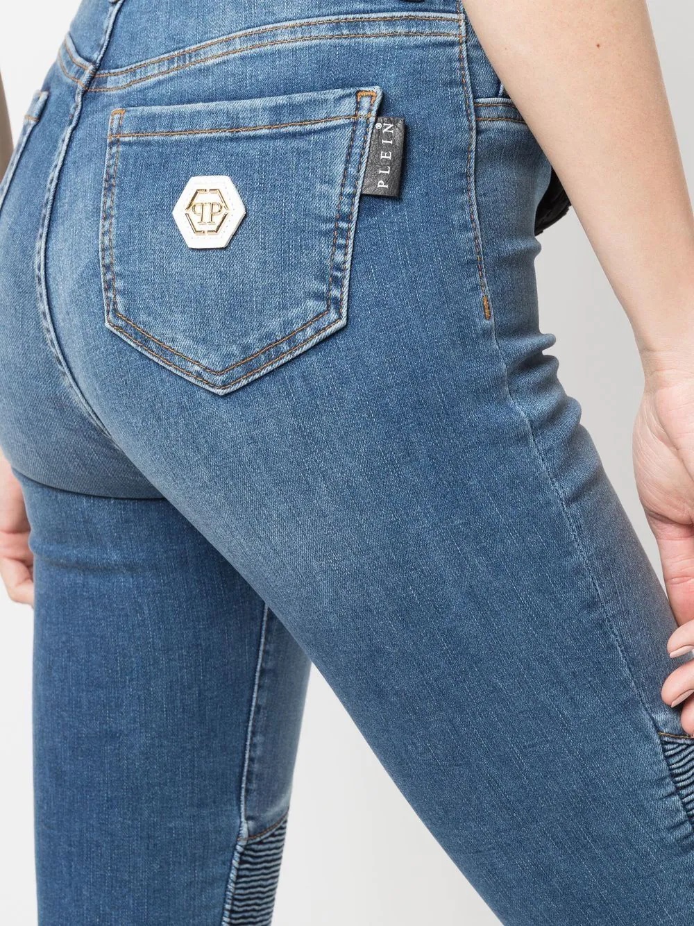 high-waisted biker jeans - 5