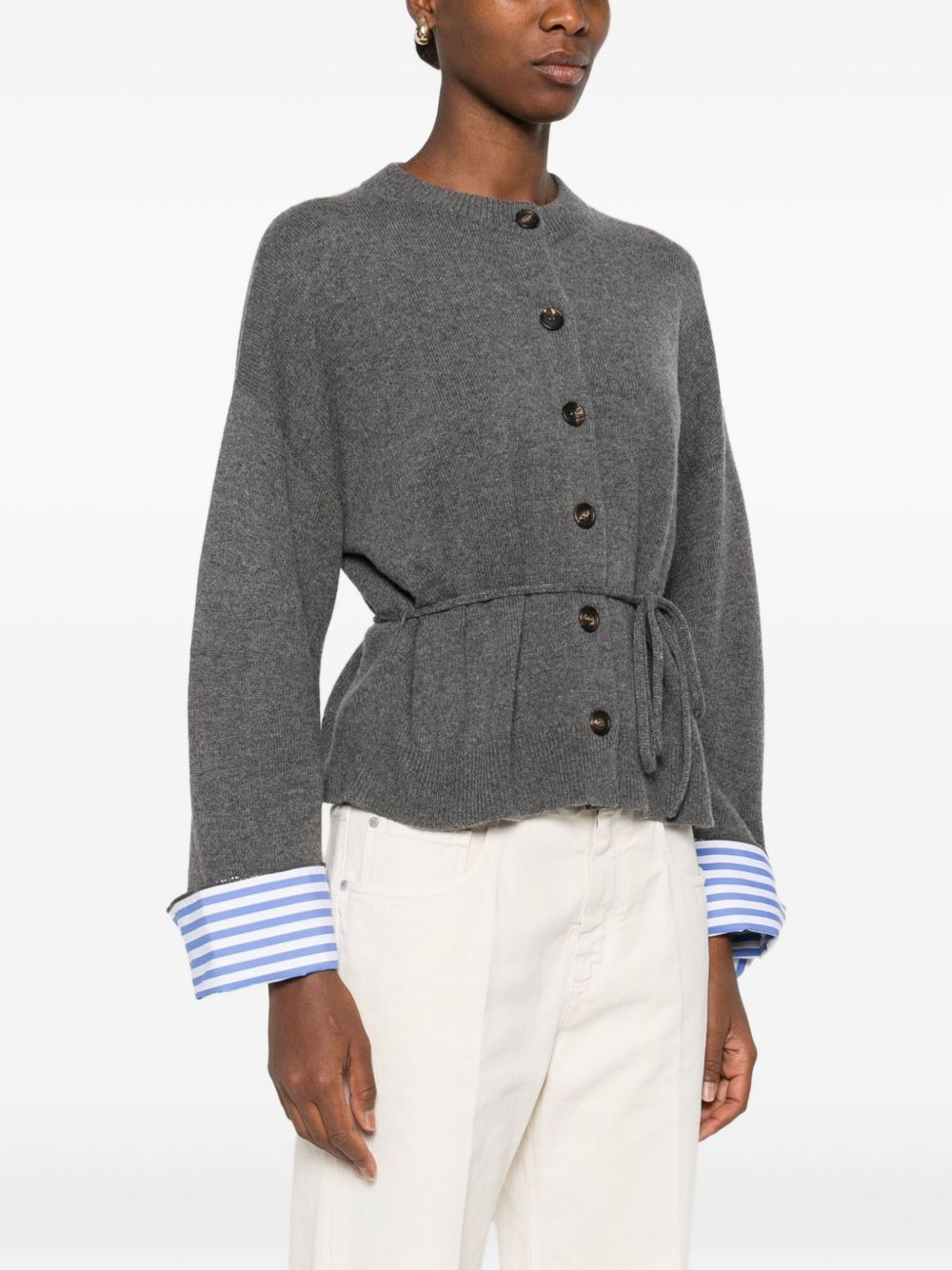button-fastening tie-waist cardigan - 3