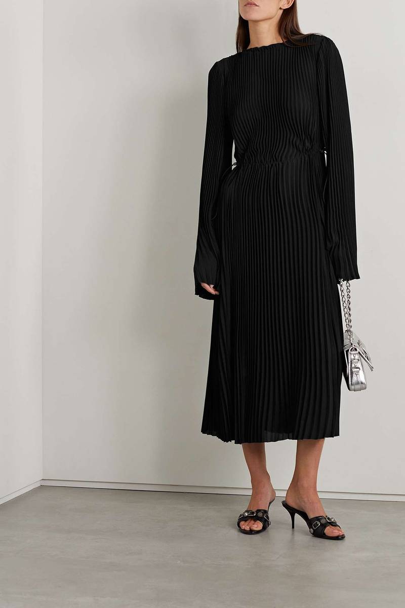 BALENCIAGA Pleated crepe de chine midi dress outlook