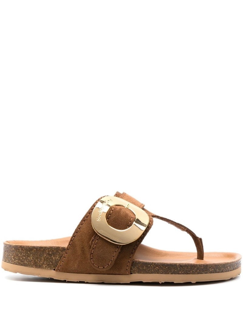 gold-tone plaque suede slides - 2