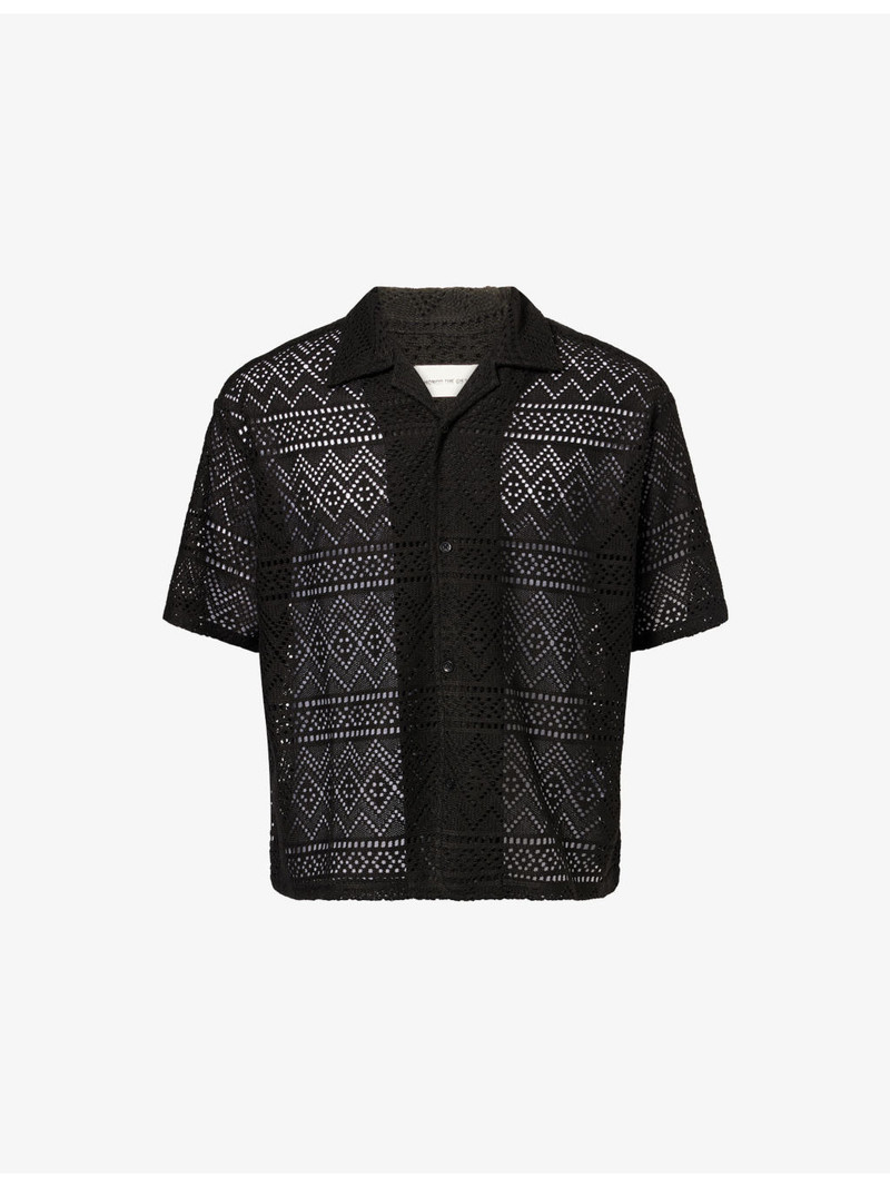 Cuban-Collar Pointelle Crochet-Knit Shirt 1