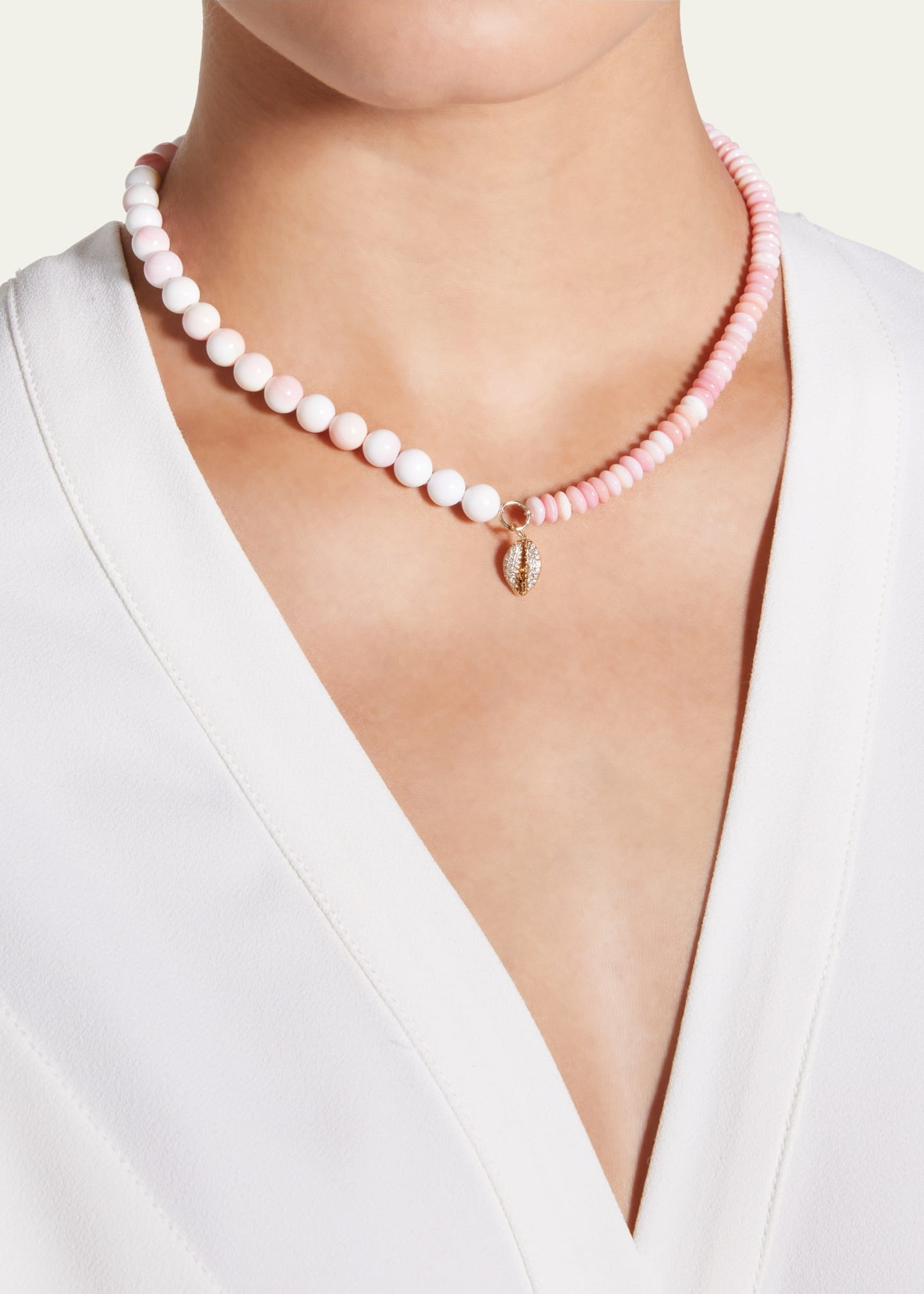 Yellow Gold Conch Shell Combo Necklace with Pave Cowrie Charm - 2
