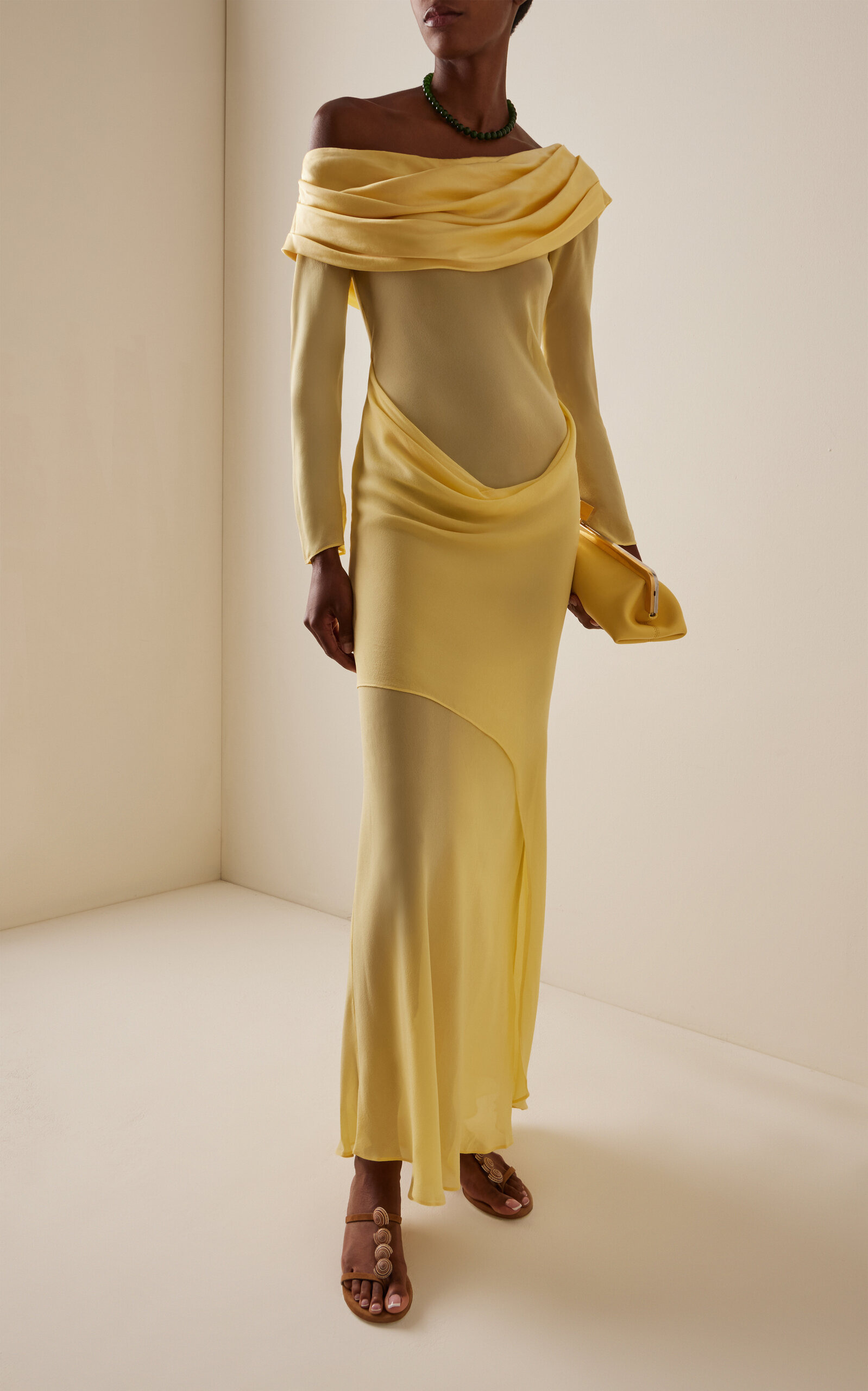 Exclusive Draped Off-The-Shoulder Silk Maxi Dress yellow - 2