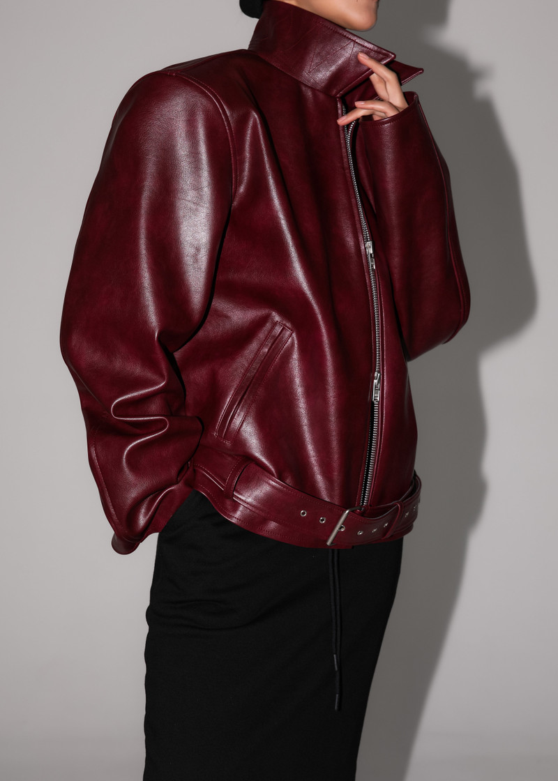 Norbury Faux Leather Jacket - Burgundy 8