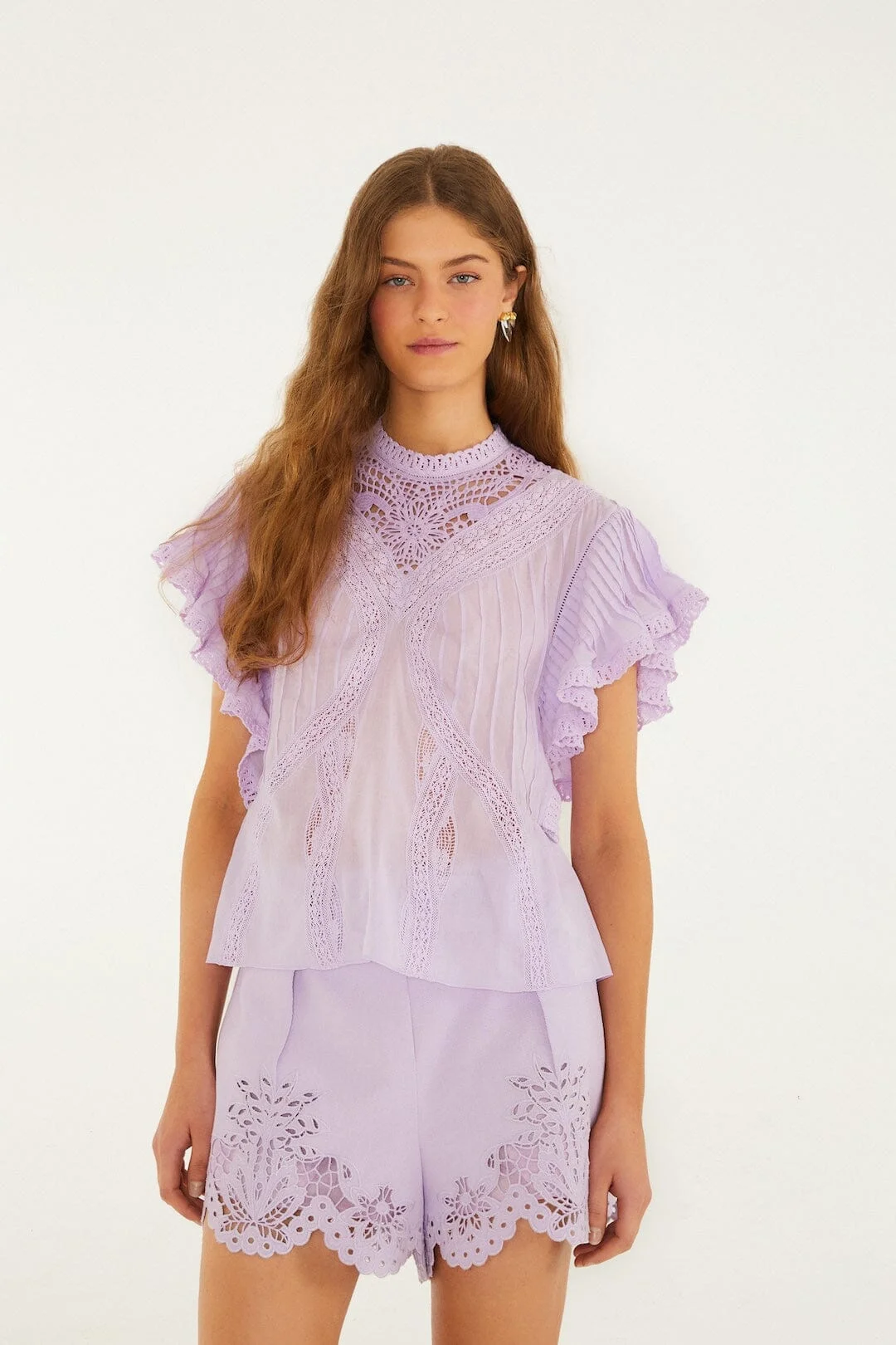 Lilac Lace Ruffled Organic Cotton Blouse - 1