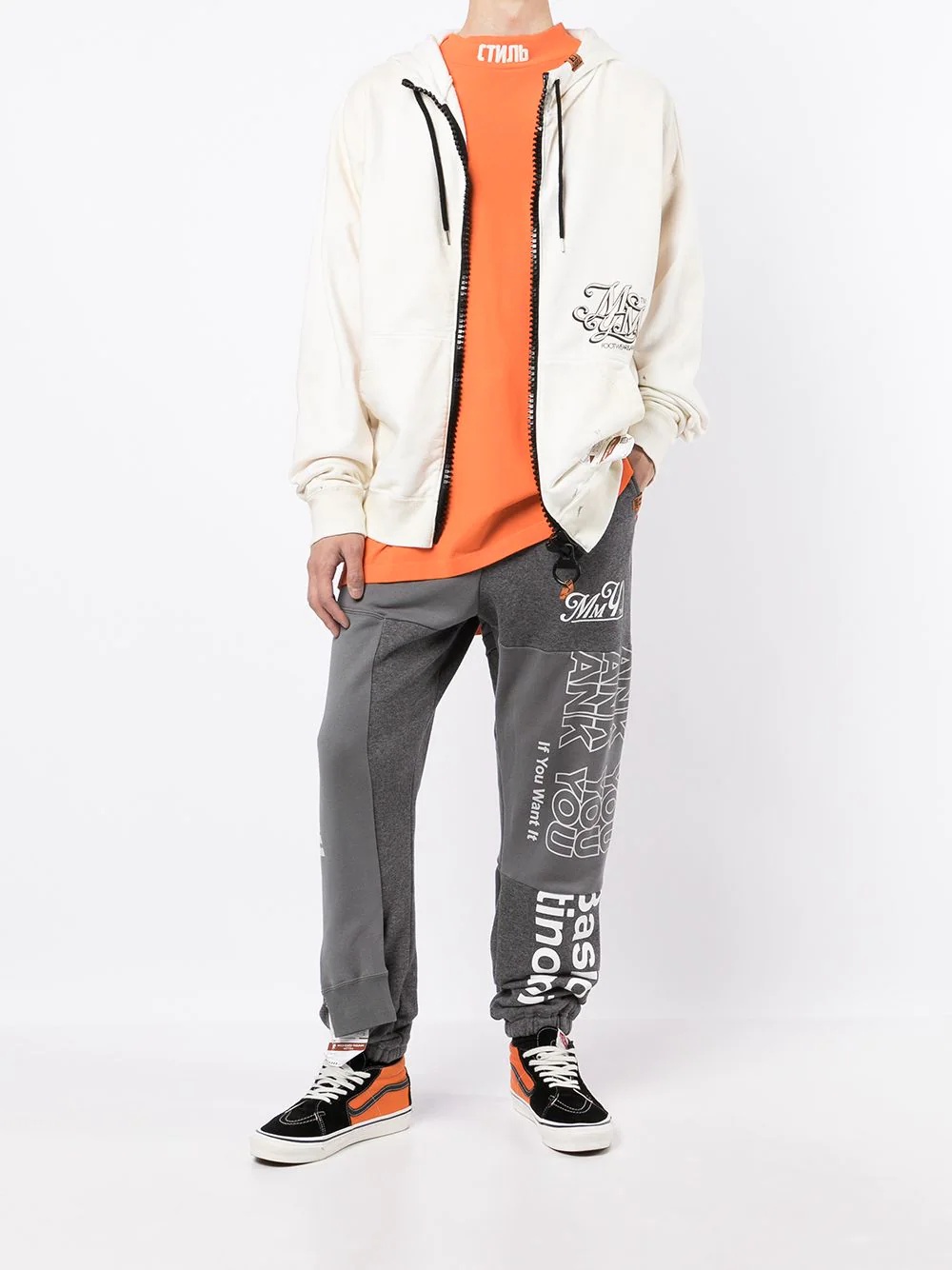 slogan-print hooded zipper - 2