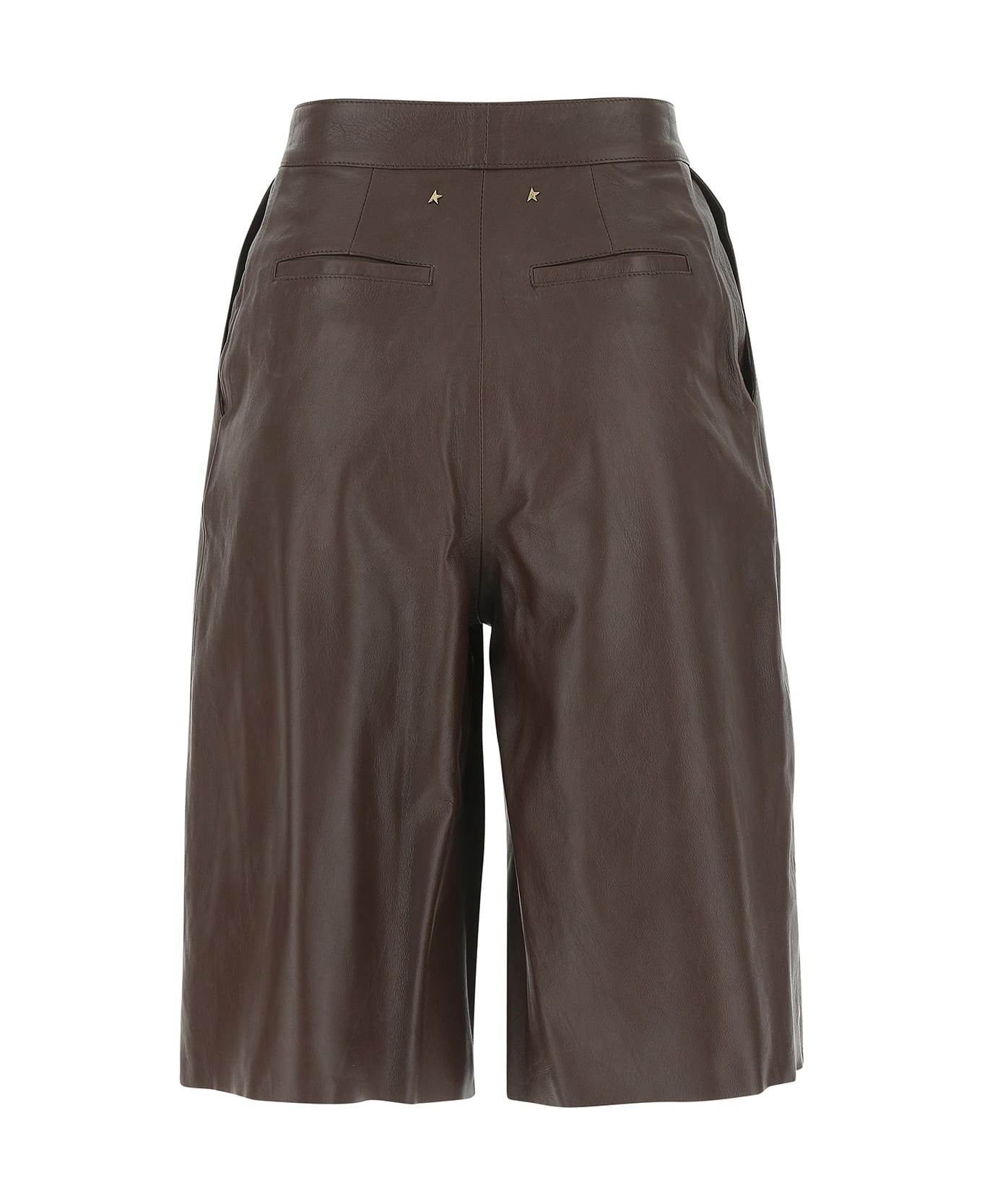 Brown Leather Bermuda Shorts - 2