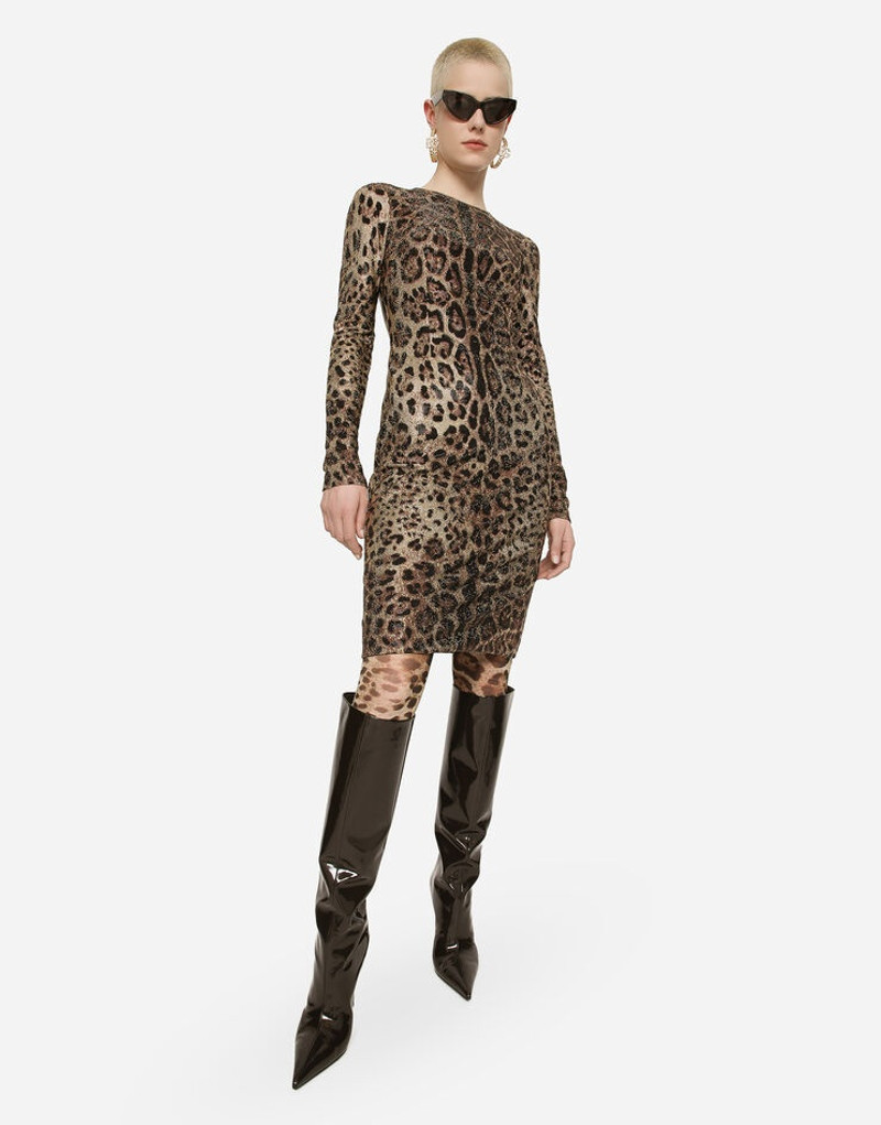 Leopard-print jersey midi dress with fusible rhinestones 5