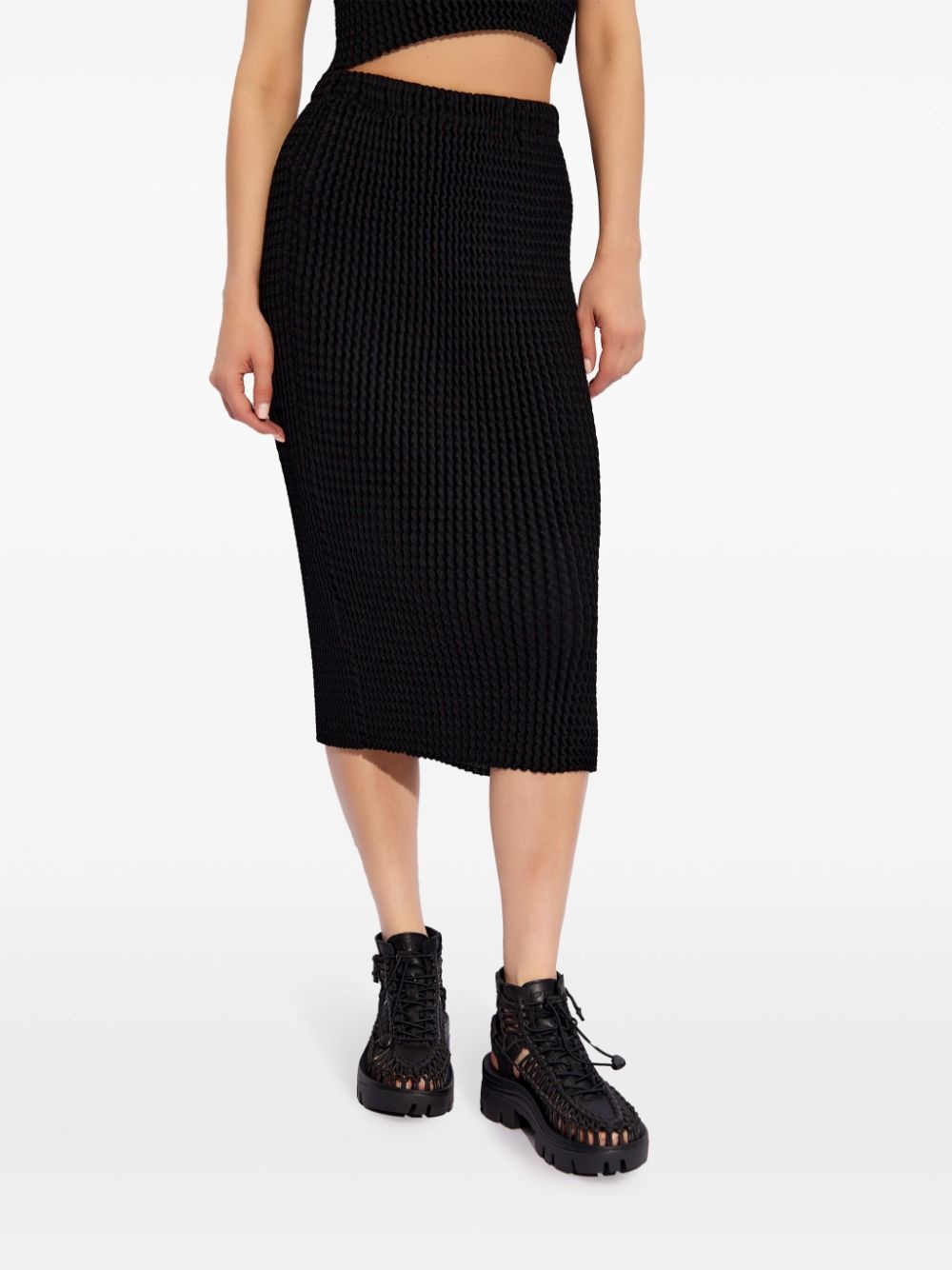 seersucker midi pencil skirt - 3