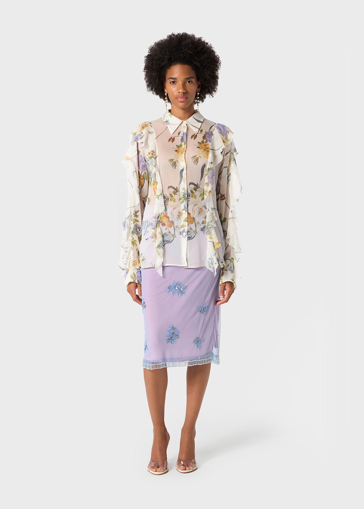 PRINTED CREPONNE SHIRT WITH RUFFLES - 2