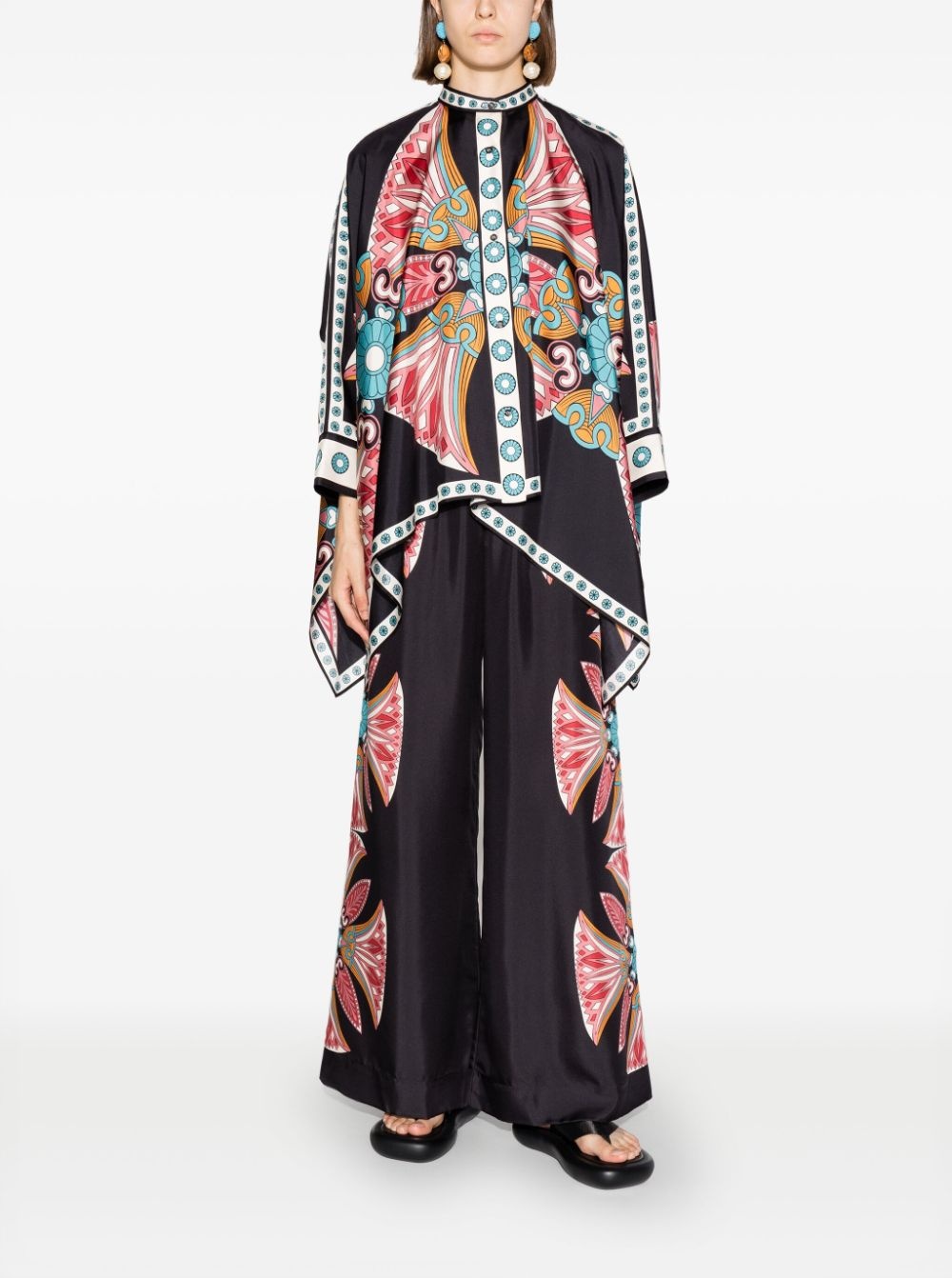 lotus-print silk palazzo pants - 2