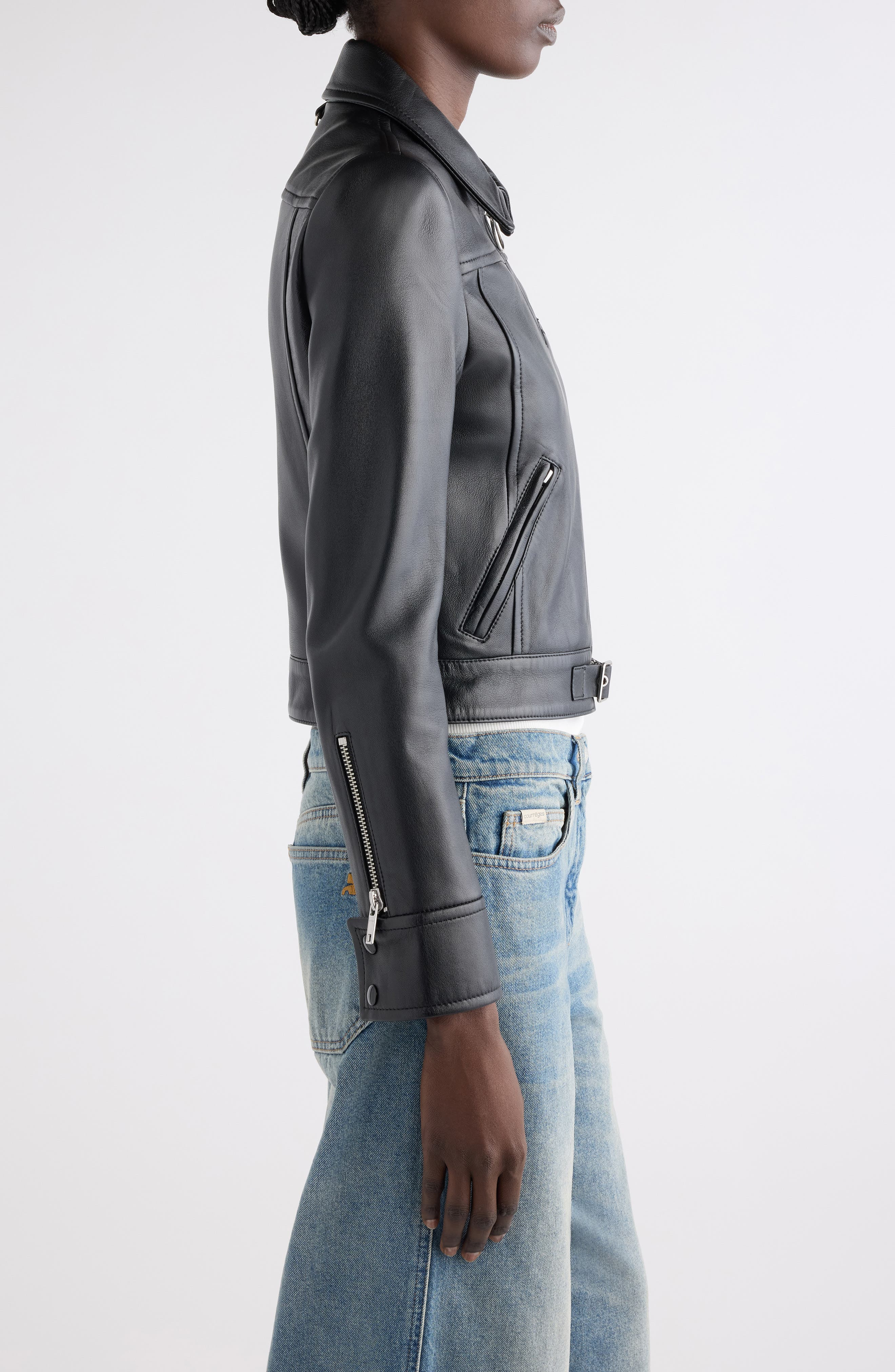 Courrèges Iconic Zip Lambskin Leather Jacket in Black at Nordstrom - 4