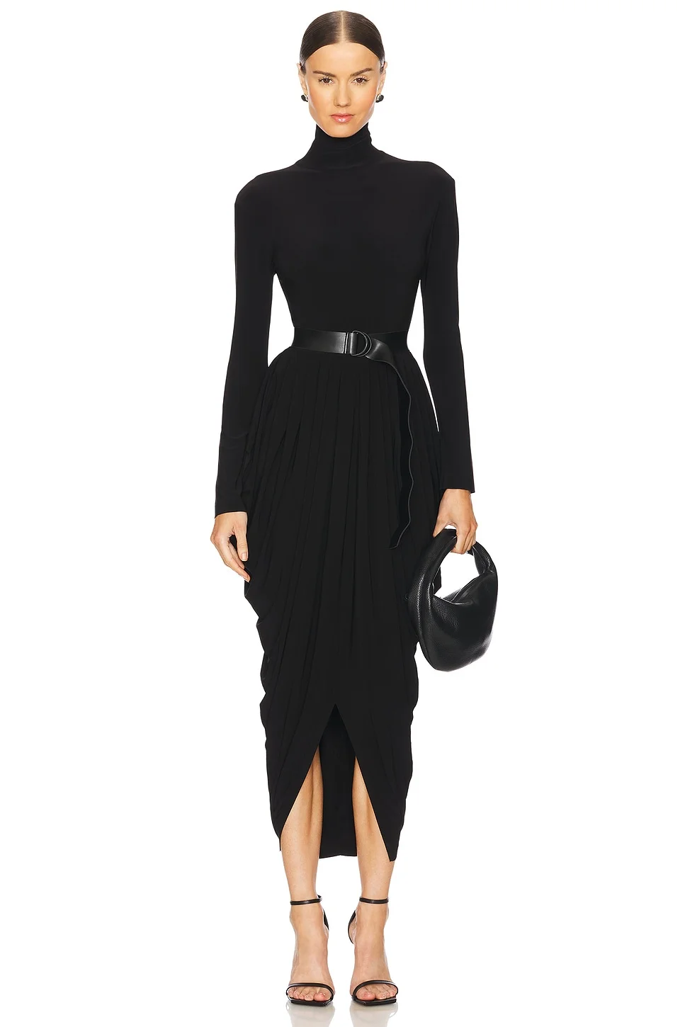 Long Sleeve Turtleneck Waterfall Dress - 1