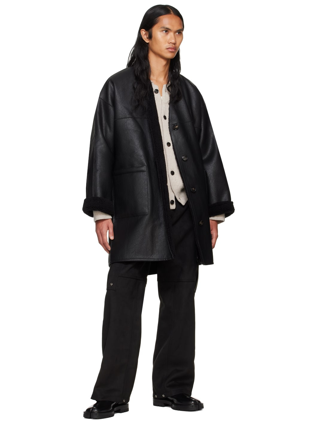 Black Classic Muffler Faux-Shearling Coat - 4