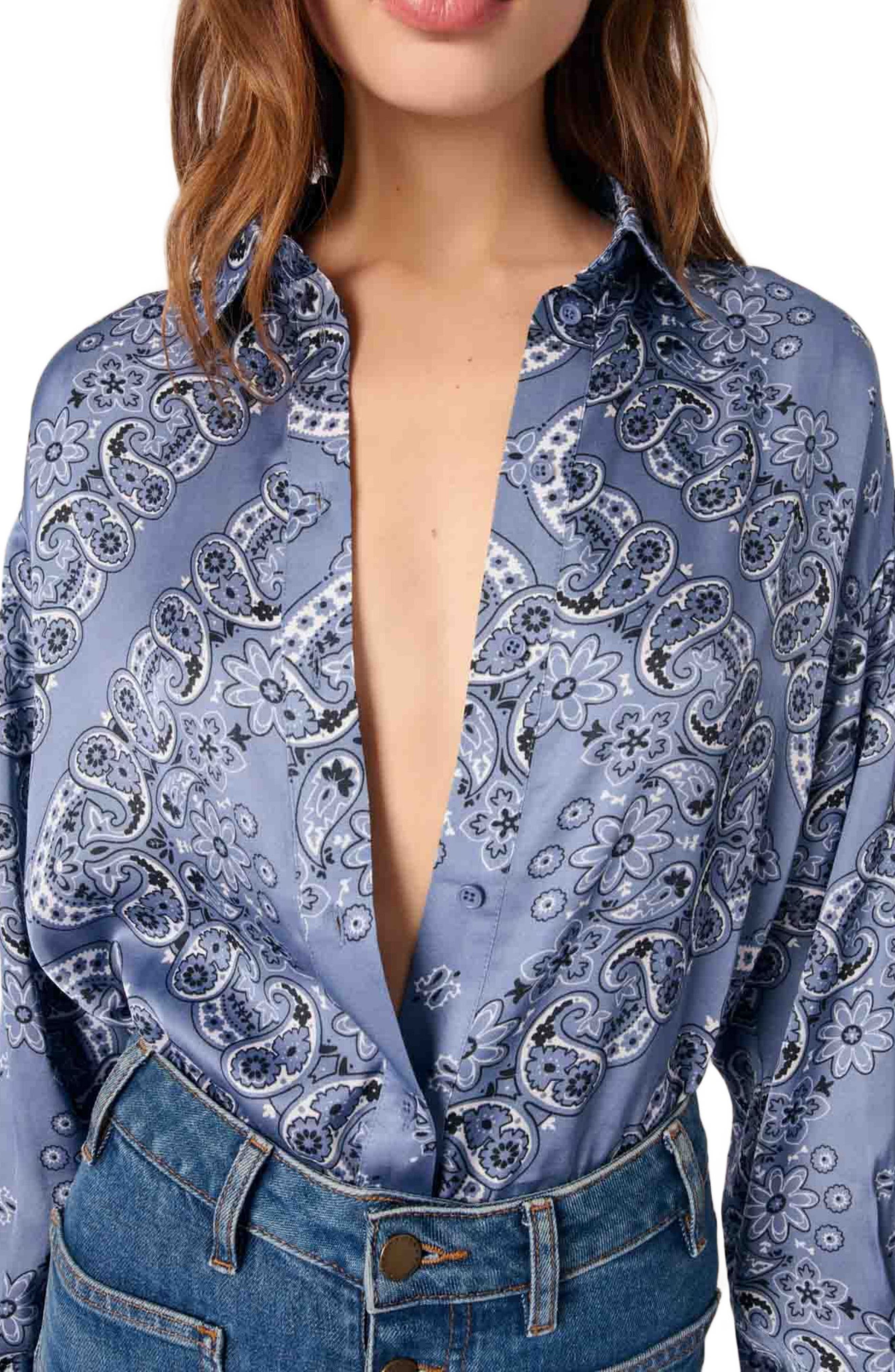 maje Flowing printed shirt in Blue Bandana Print at Nordstrom - 4