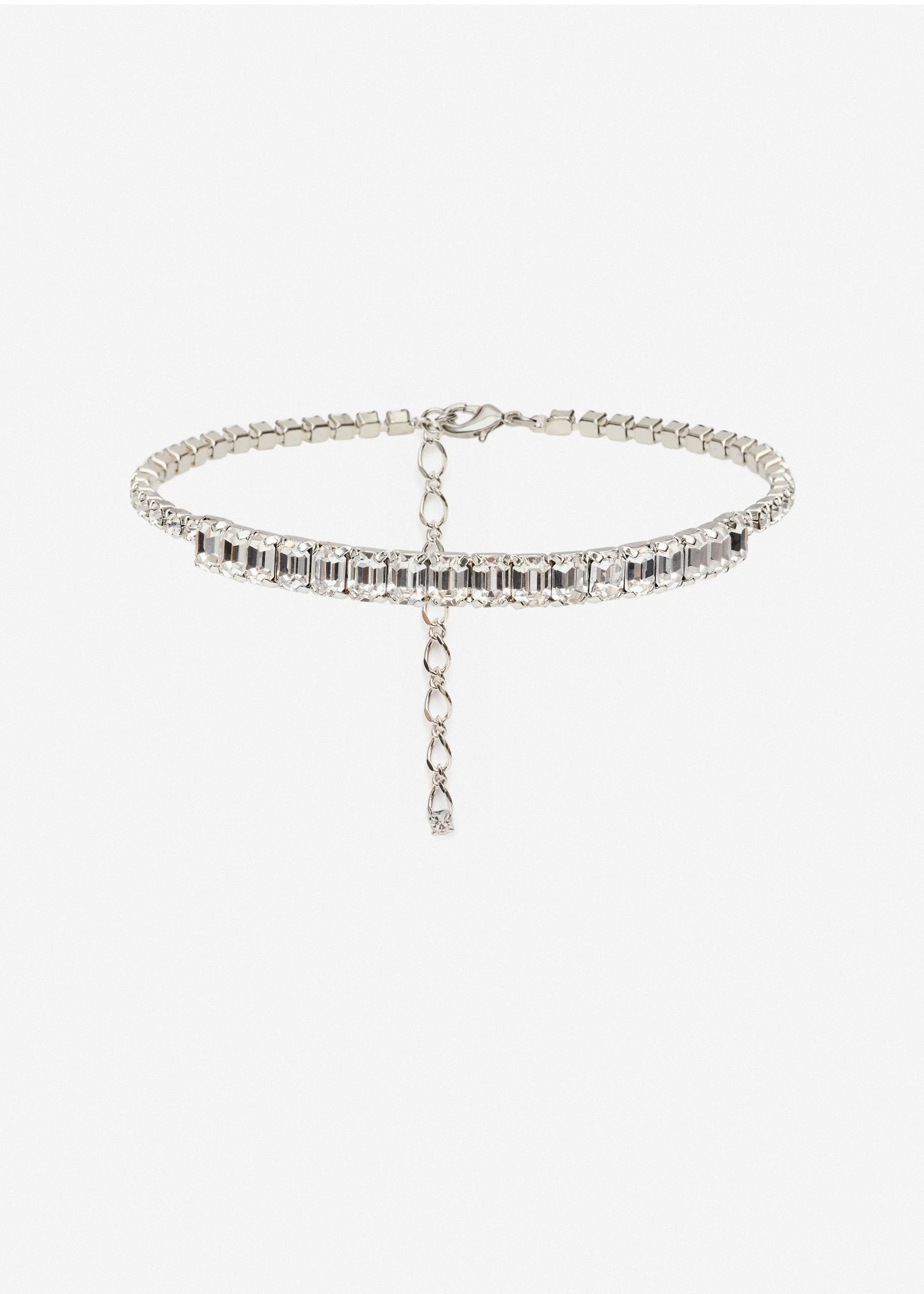 Thin choker necklace with baguette-cut silver crystals - 1