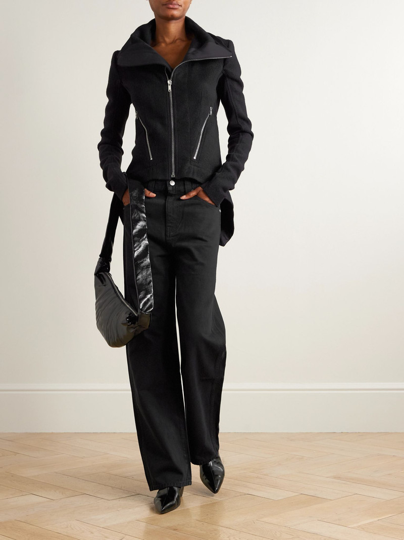 Rick Owens Giacca satin-trimmed boiled-wool turtleneck jacket Black outlook