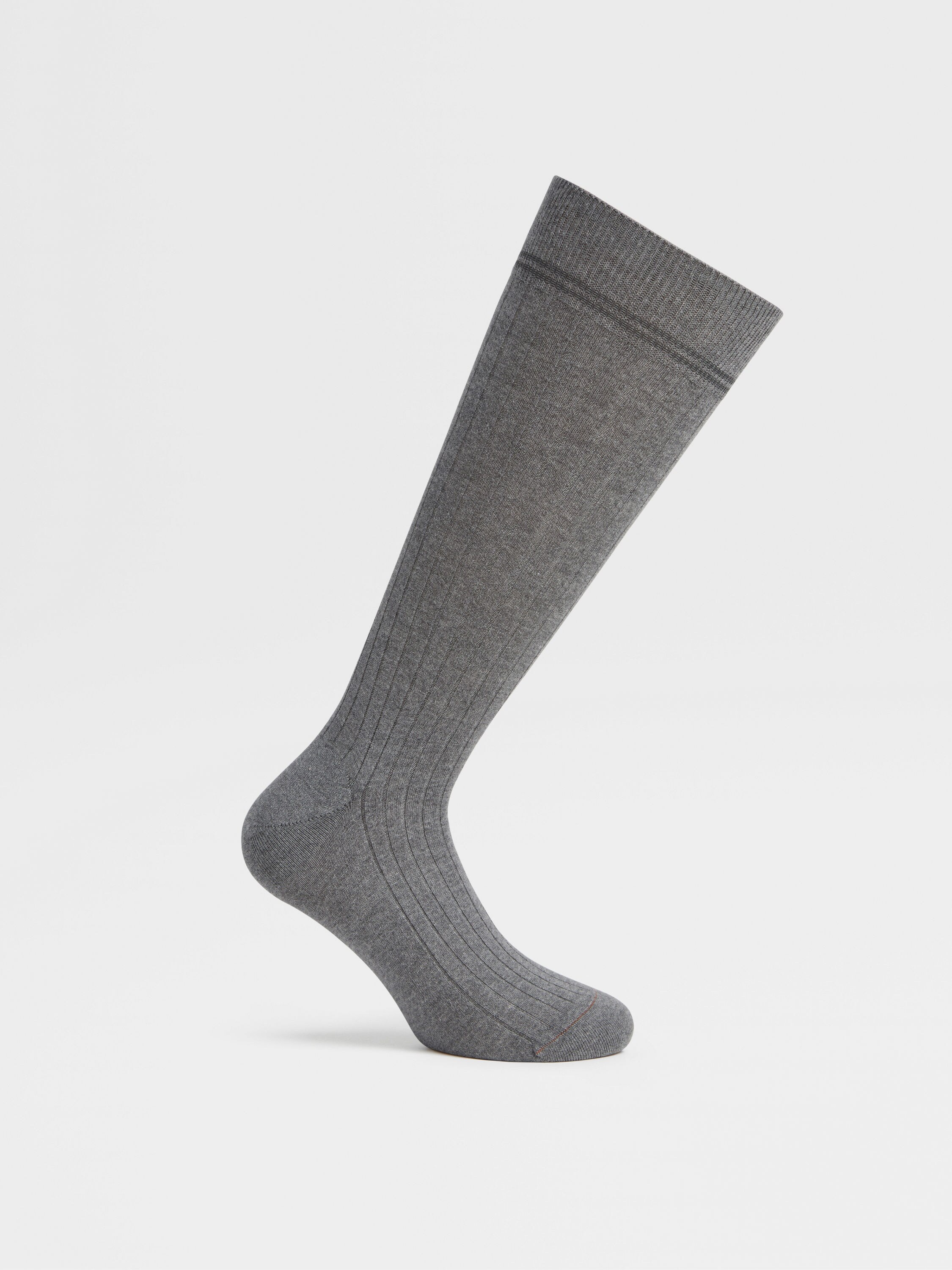 GREY MÉLANGE COTTON CASHMERE AND SILK BLEND SOCKS - 3