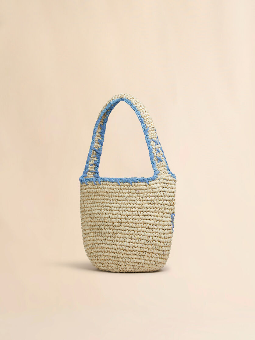 NATURAL RAFFIA AND BLUE NASSA SMALL HOBO BAG - 3
