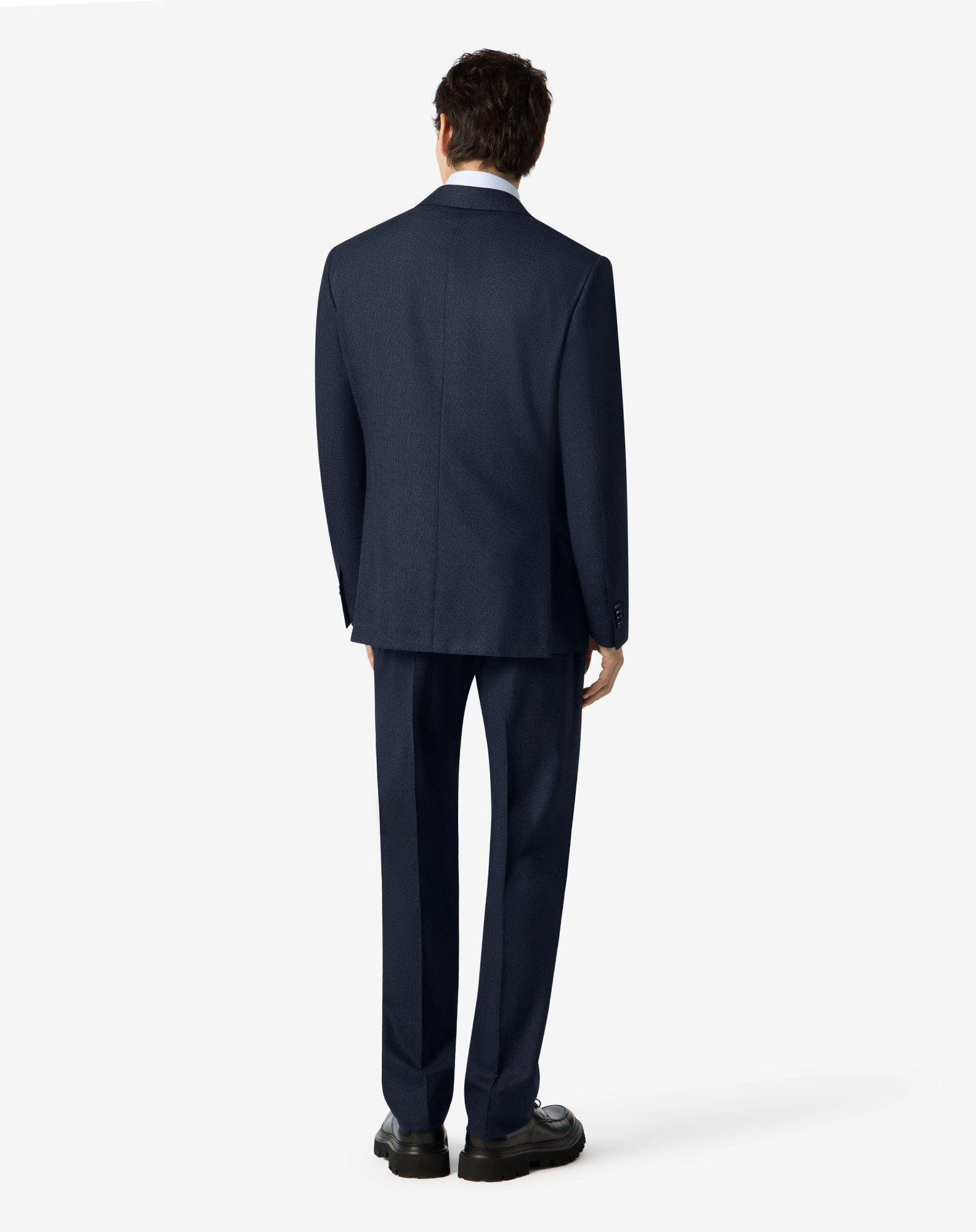 Blue micropatterned wool flannel and cashmere suit - 3