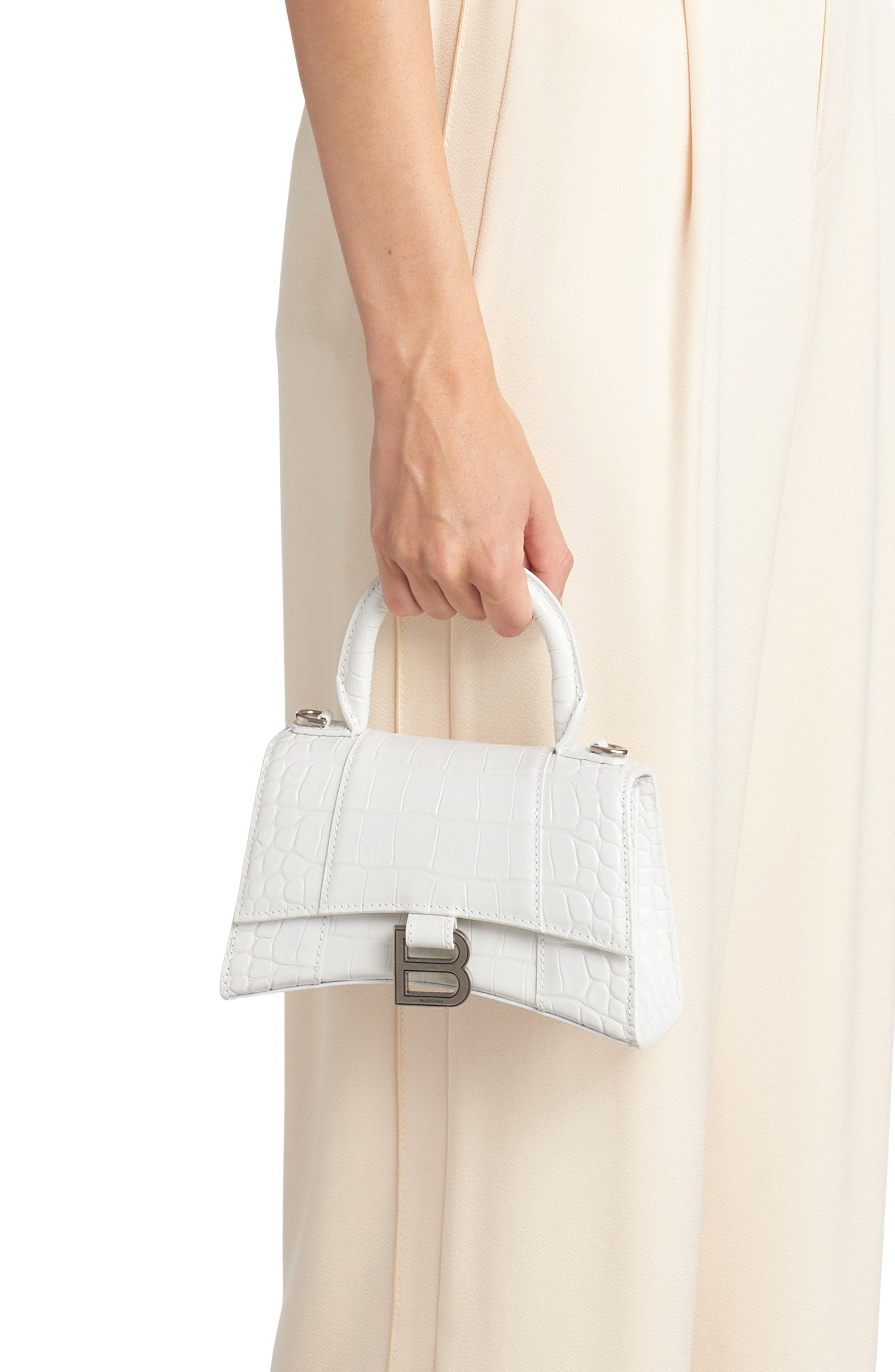 Balenciaga Extra Small Hourglass Croc Embossed Leather Top Handle Bag in White at Nordstrom - 3