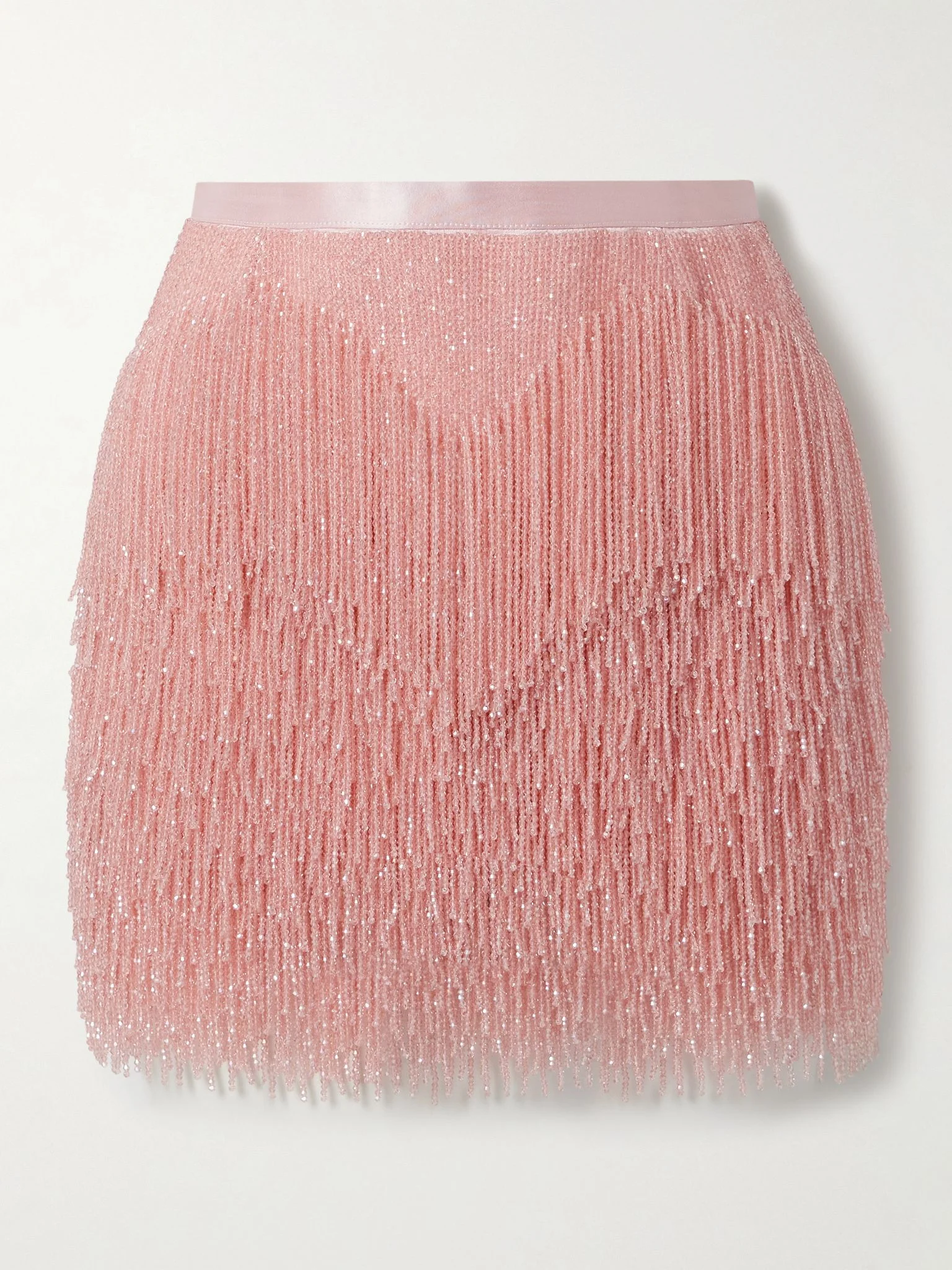 Fringed beaded silk-satin mini skirt Pink - 1