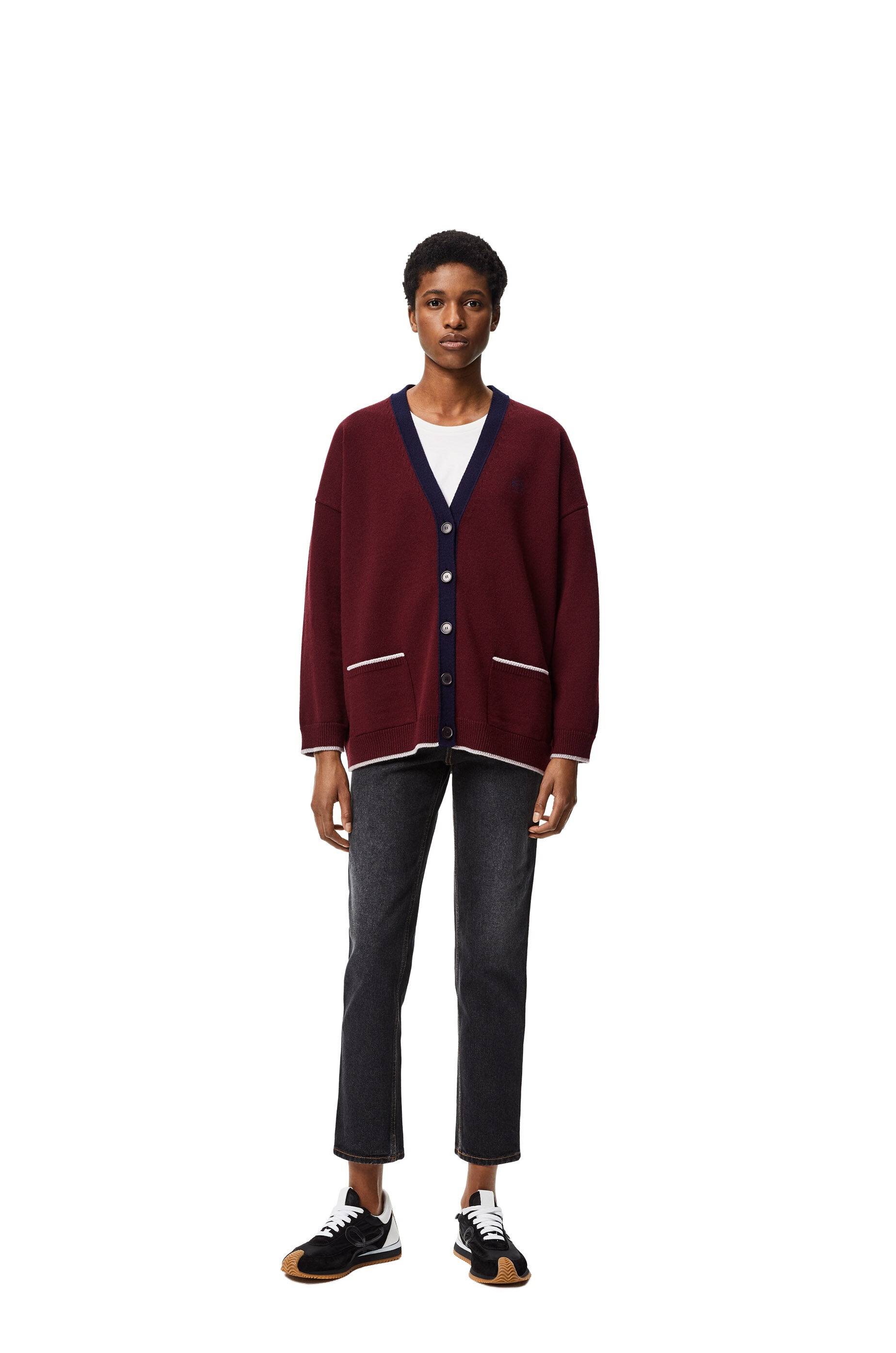 Anagram embroidered oversize cardigan in wool - 2