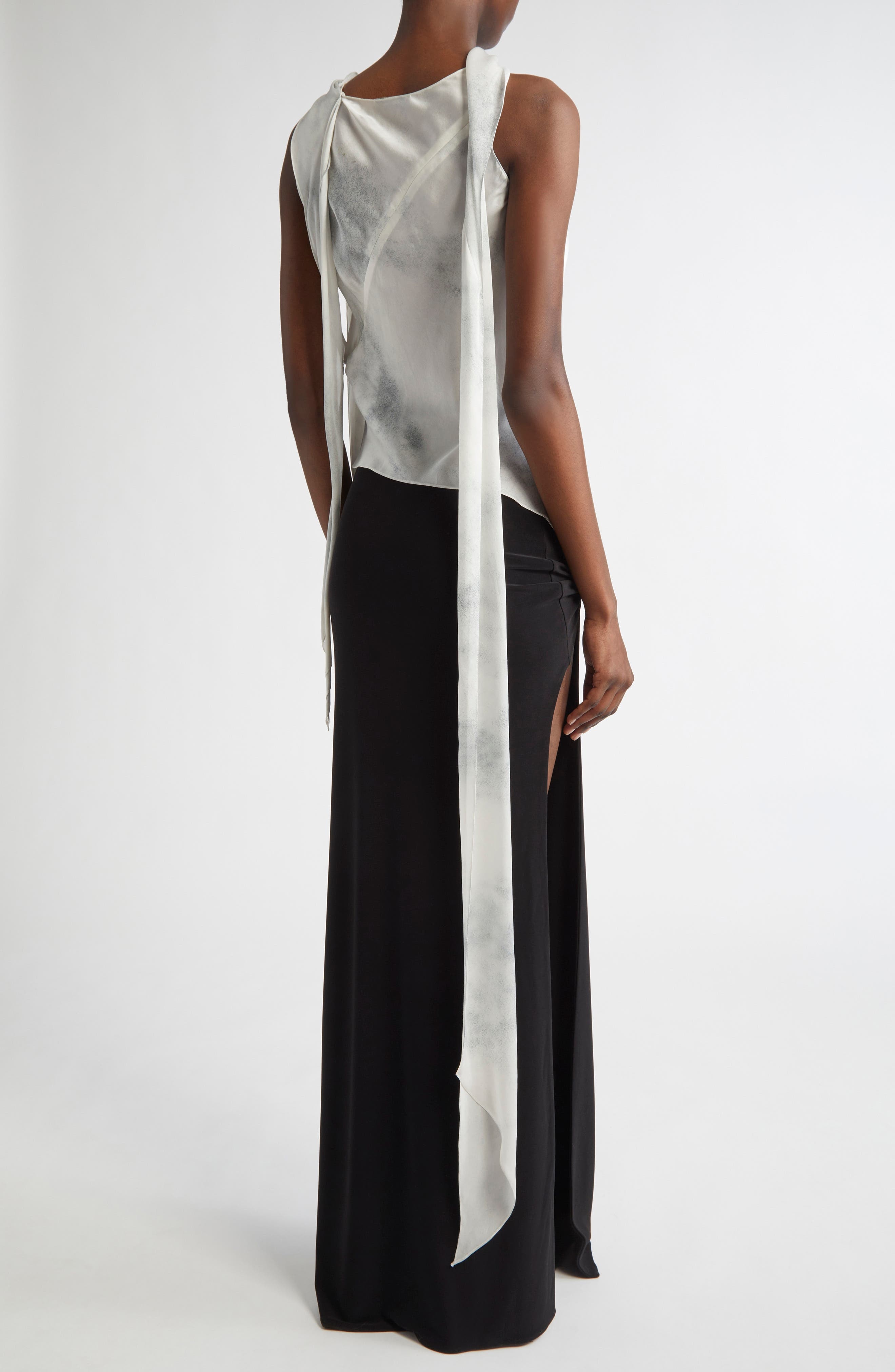 GRACE LING Asymmetric Silk Chiffon Scarf Top in Ash at Nordstrom - 3