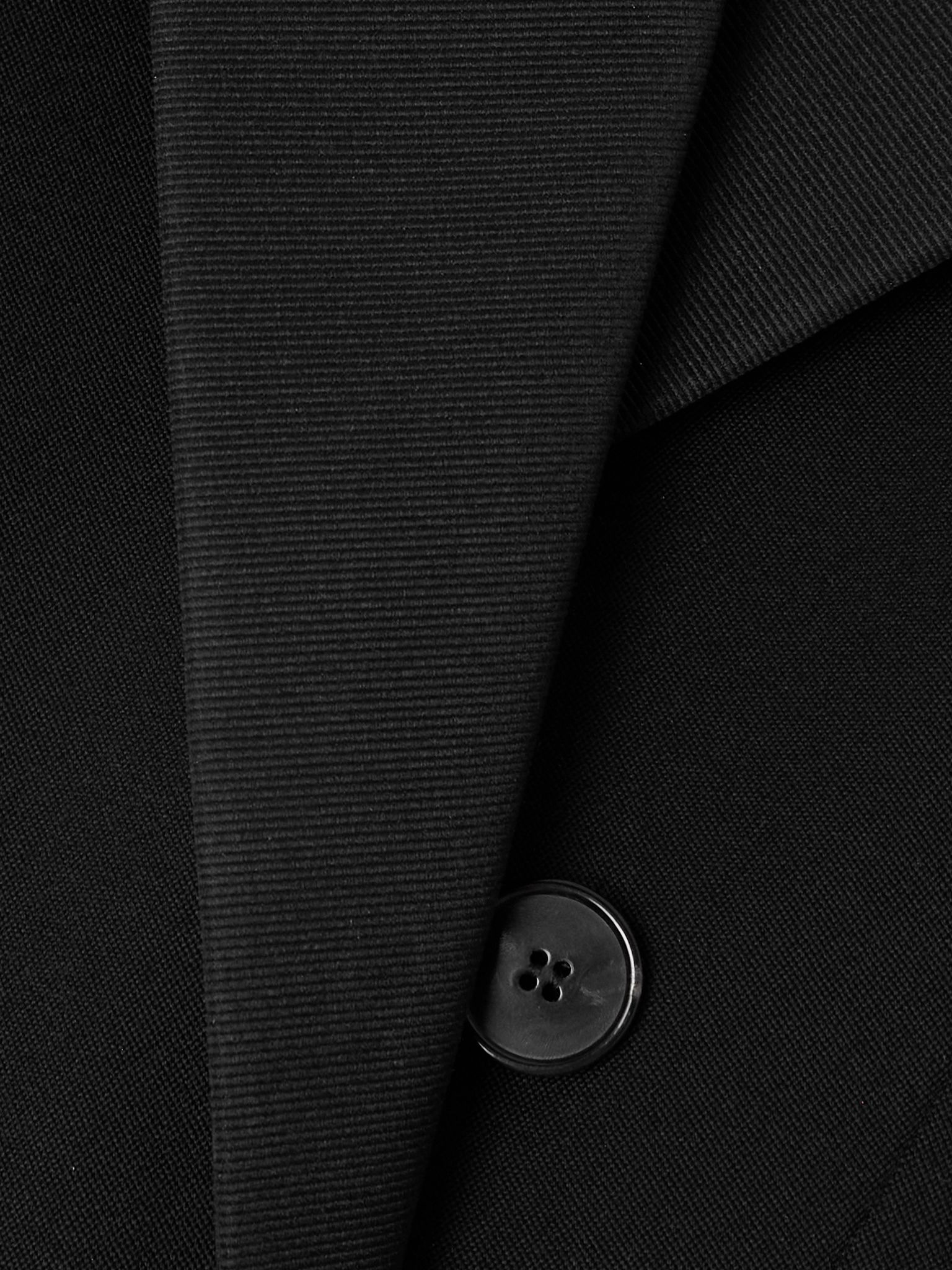 Double-breasted faille-trimmed grain de poudre wool blazer Black - 4