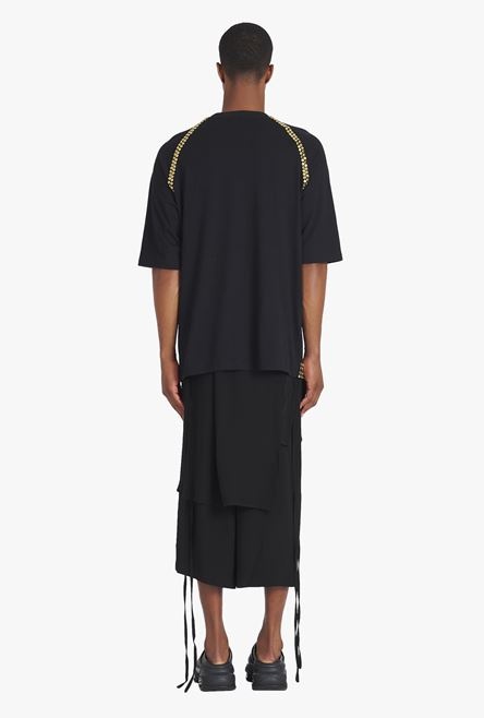 Oversized black cotton T-shirt with gold-tone studded embroidery - 3