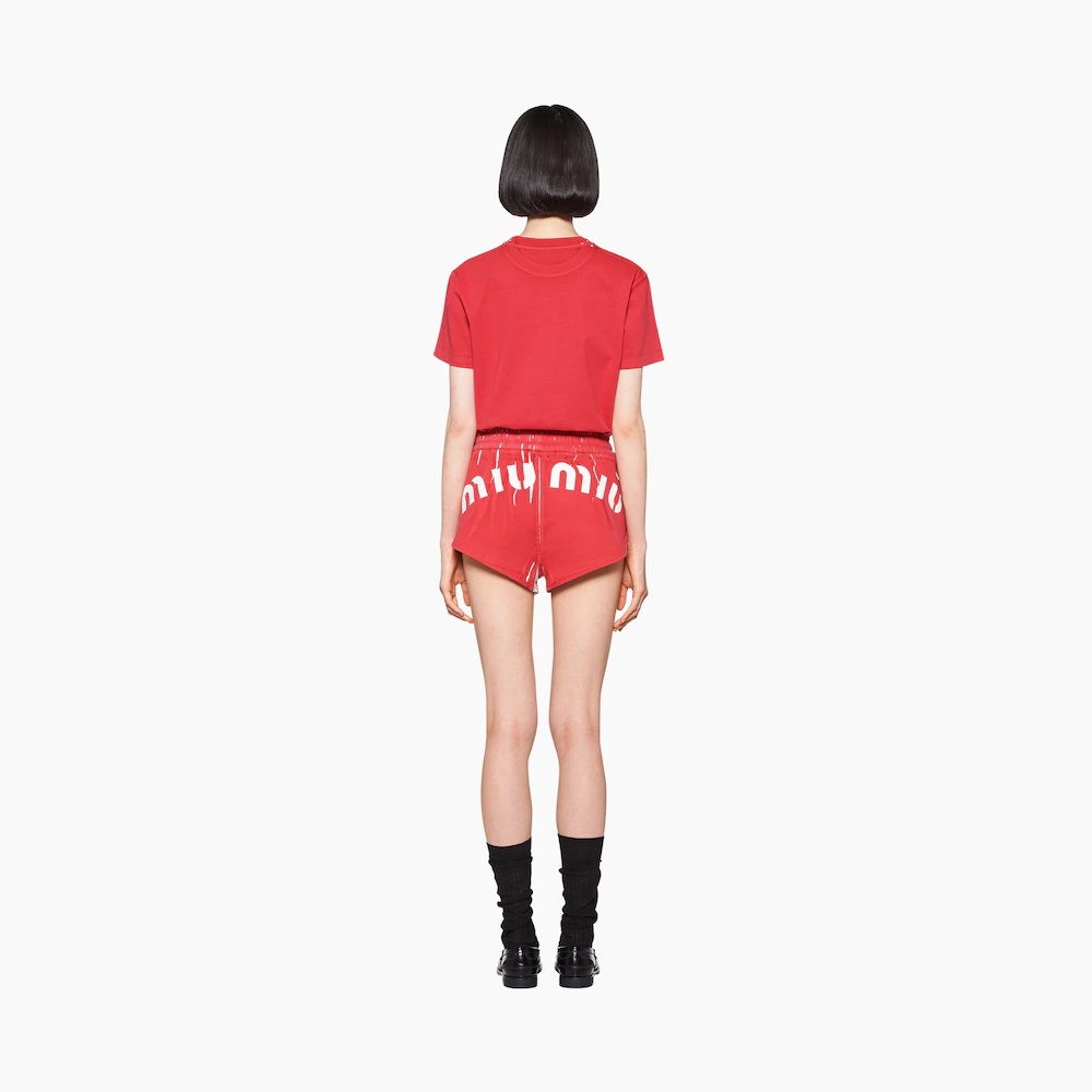 Printed cotton fleece shorts with logo - 4