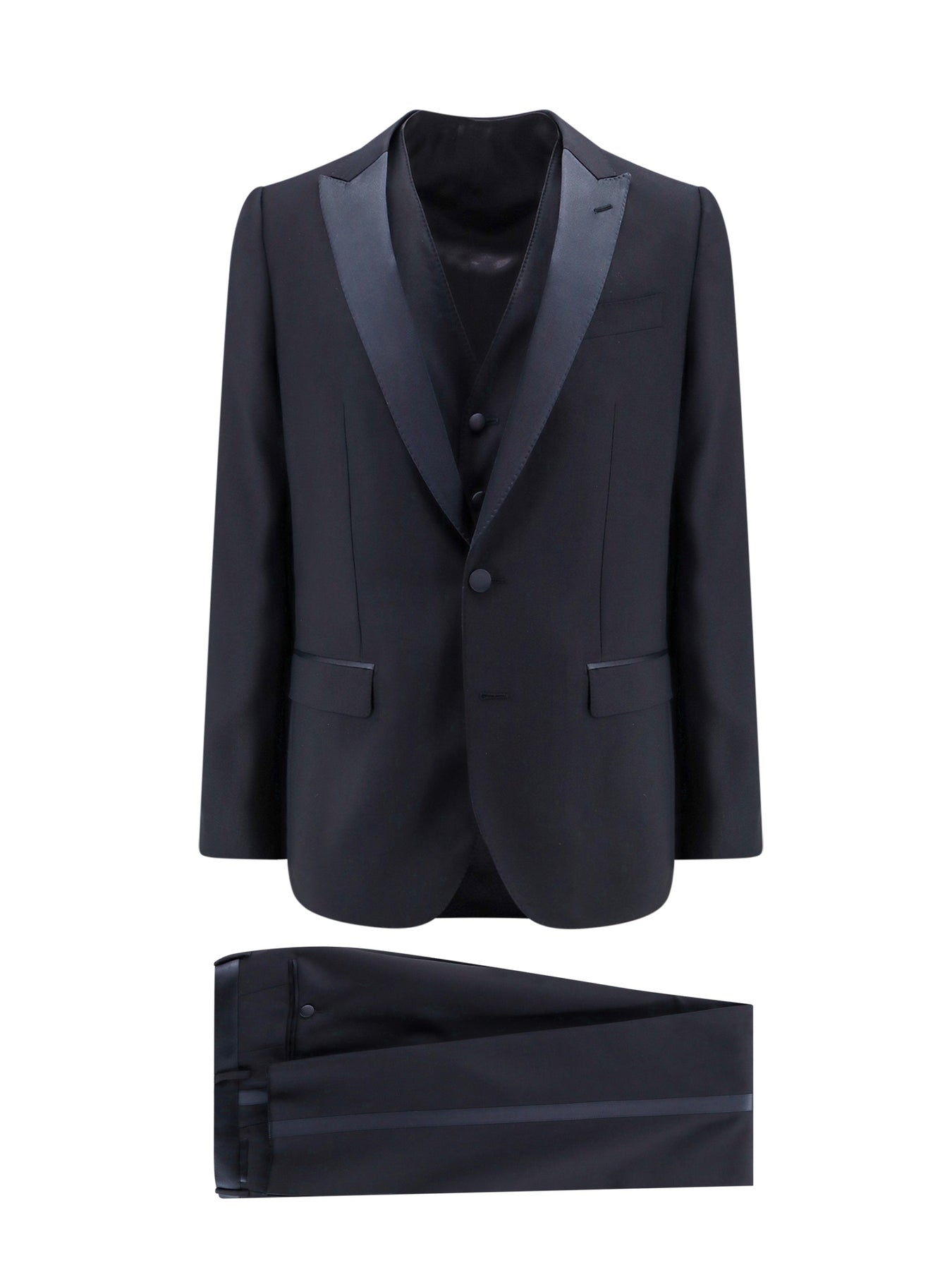 Virgin wool blend tuxedo with gilet and satin profiles - 1