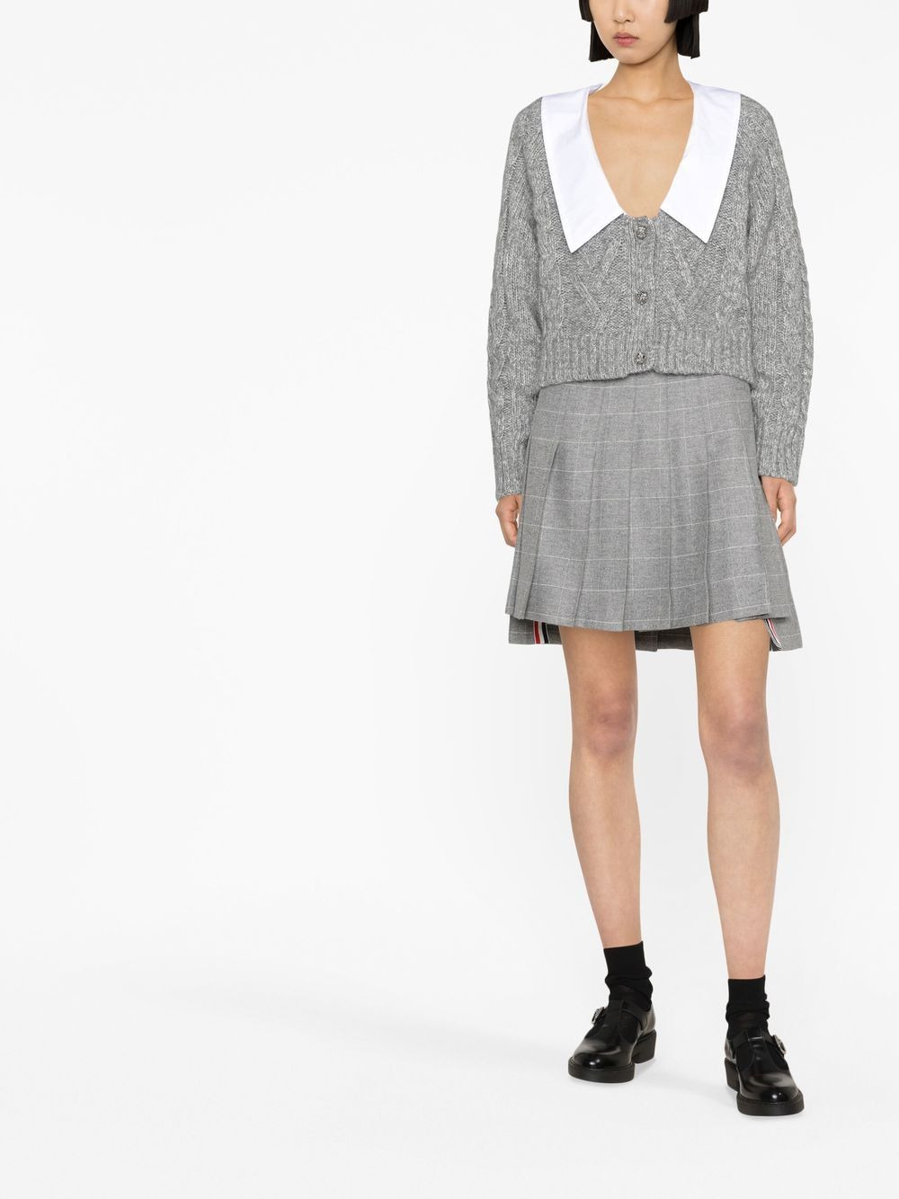 contrasting-collar cable-knit cardigan - 2
