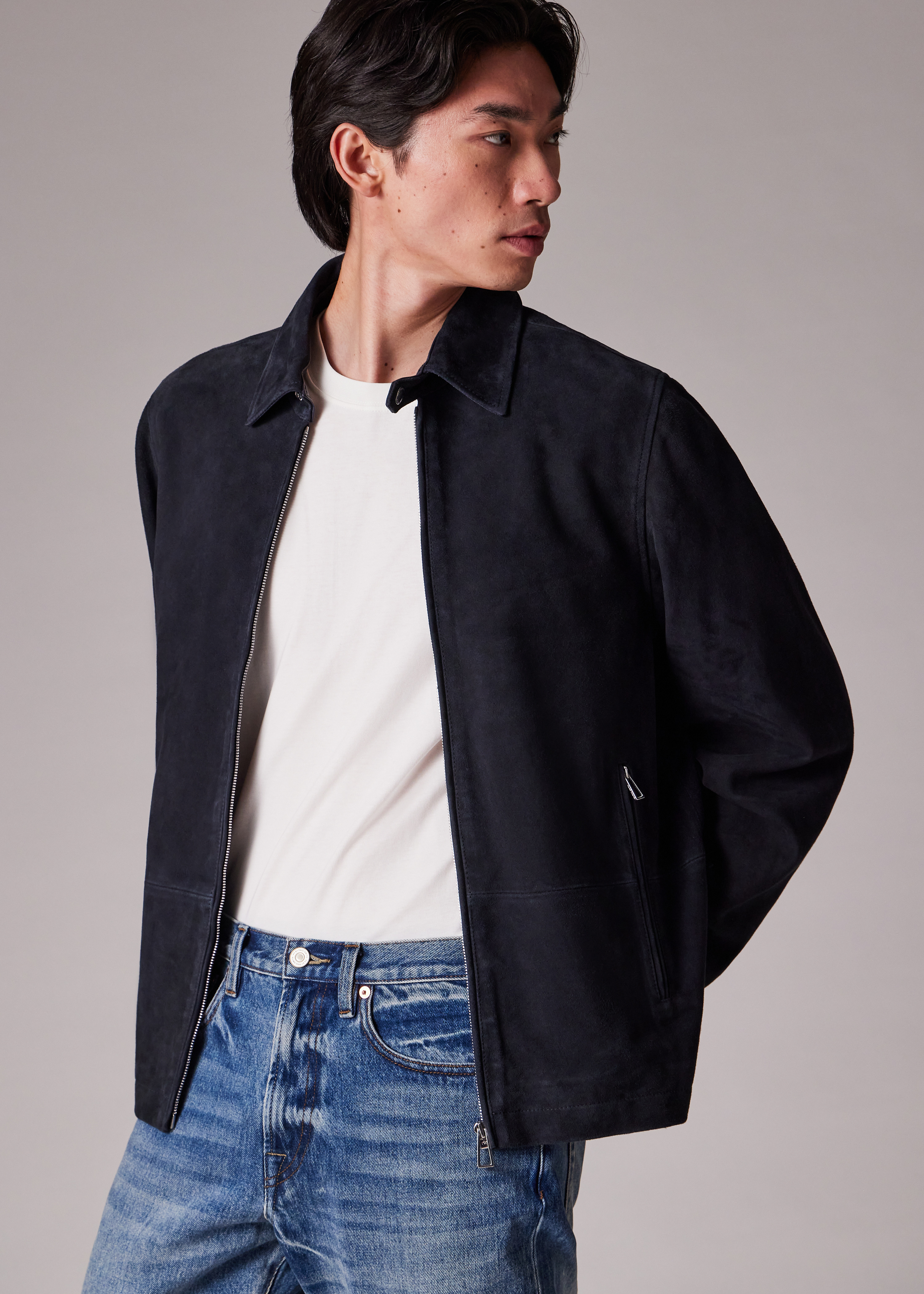 Navy Suede Zip-Front Jacket - 9