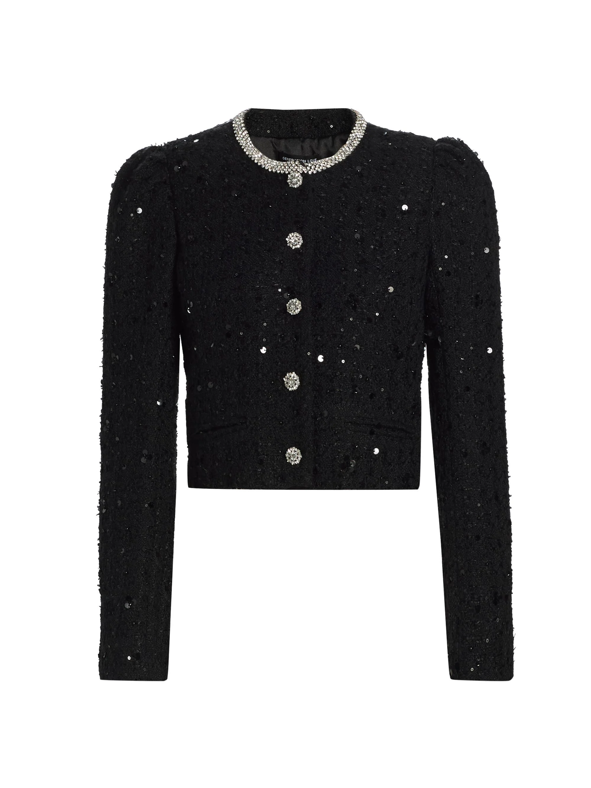 Women's Chiara Crystal-Embellished Tweed Jacket - Black - 1