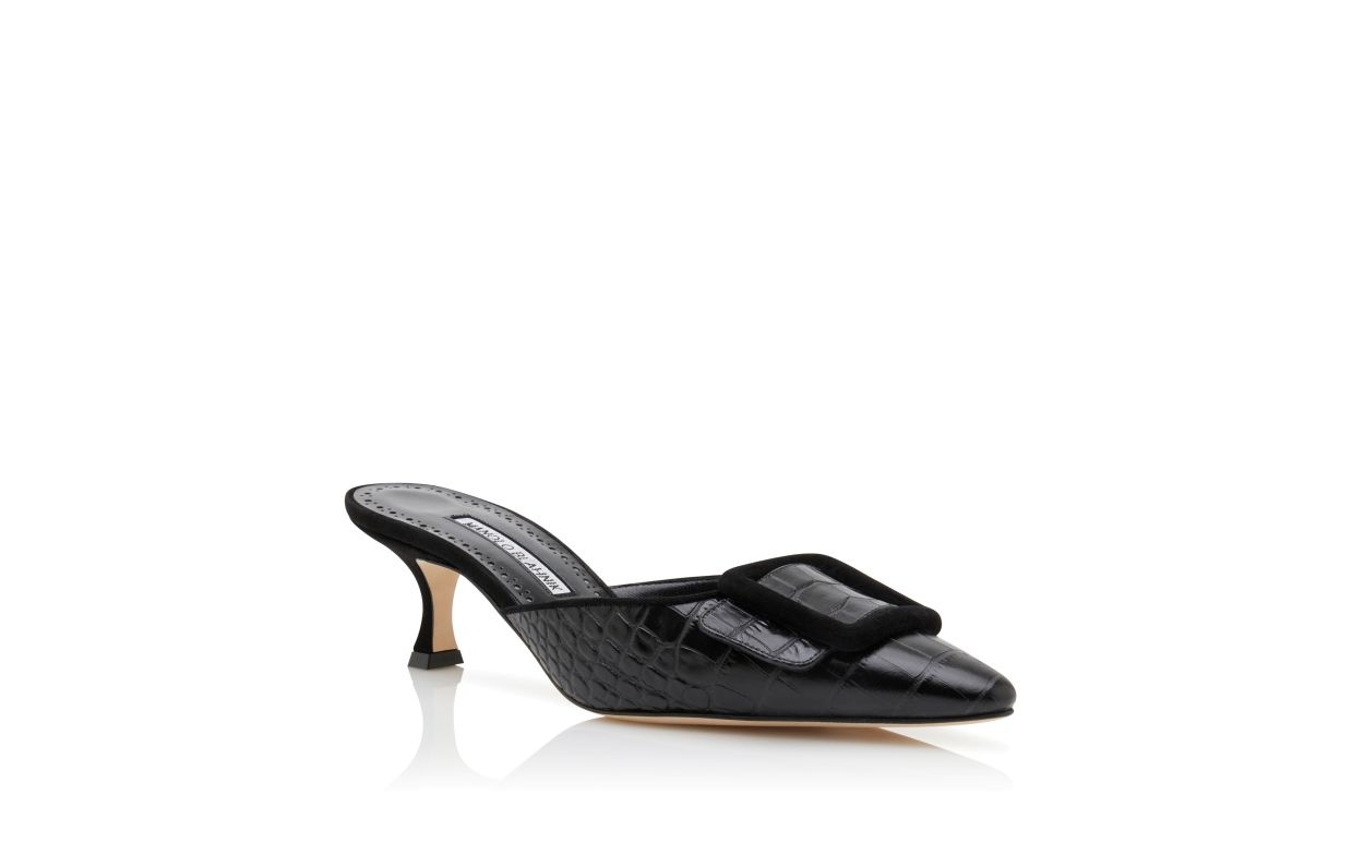 Black Calf Leather Buckle Detail Mules - 3