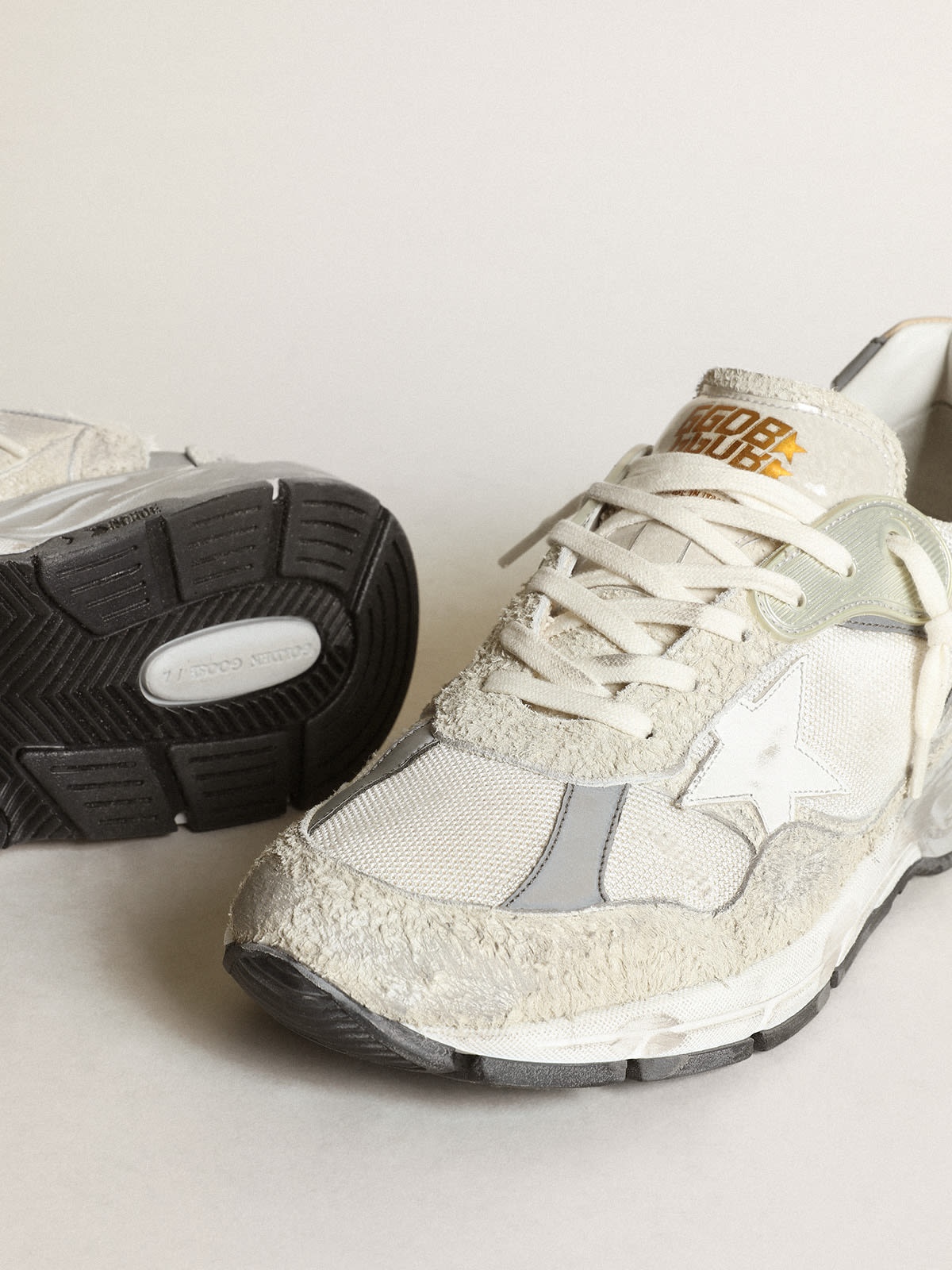 Dad-Star sneakers in white mesh and suede with white leather star and beige leather heel tab - 4