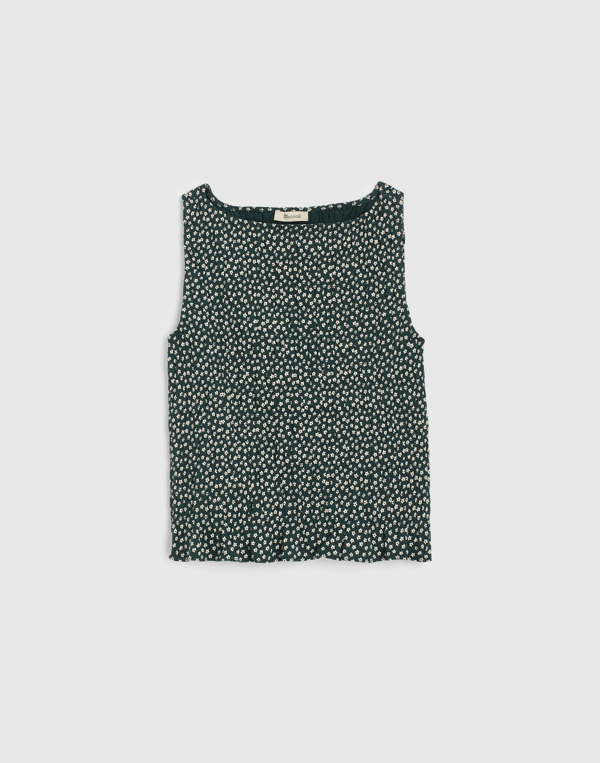Smocked Boatneck Sleeveless Top - 1