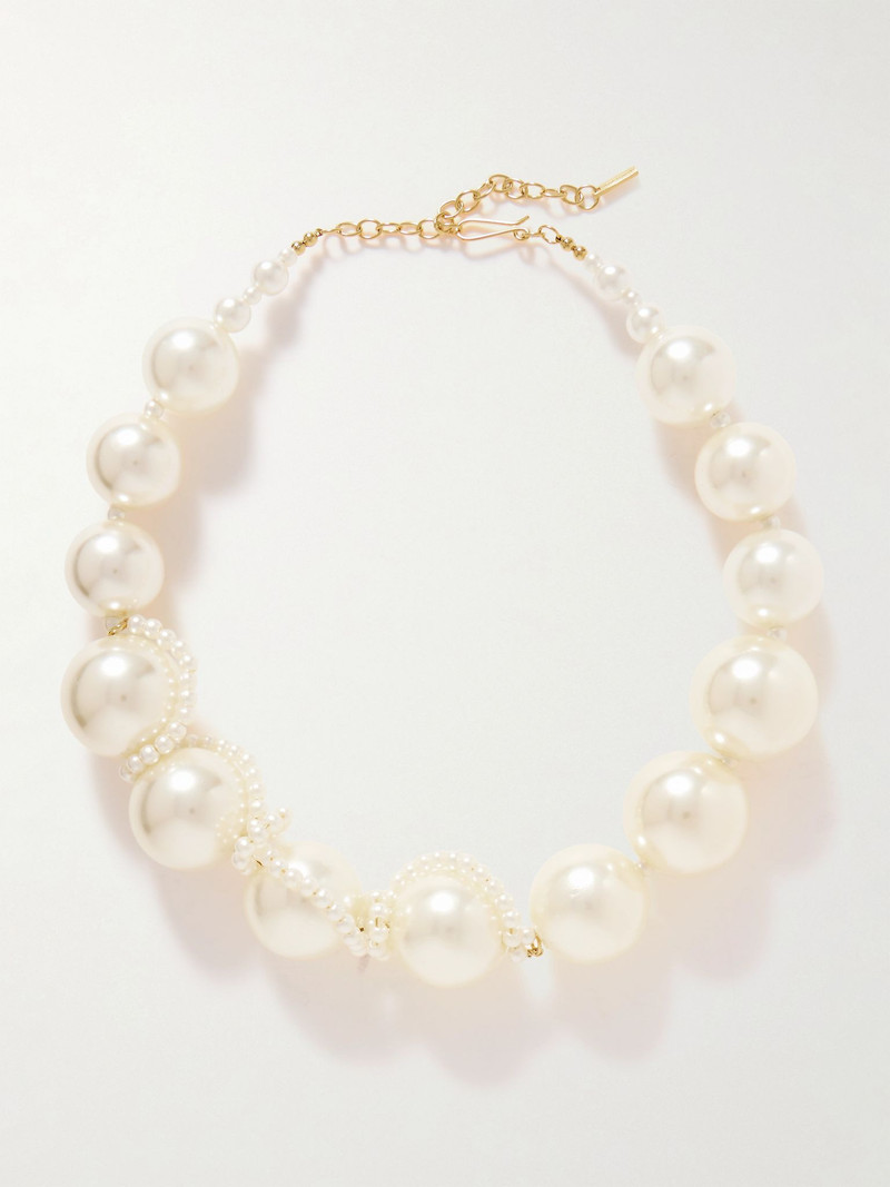 Gold-plated faux pearl necklace White - 1