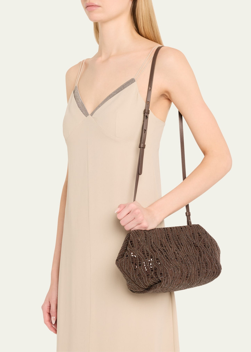 Brunello Cucinelli Pleated Mesh Monili Clutch Bag outlook