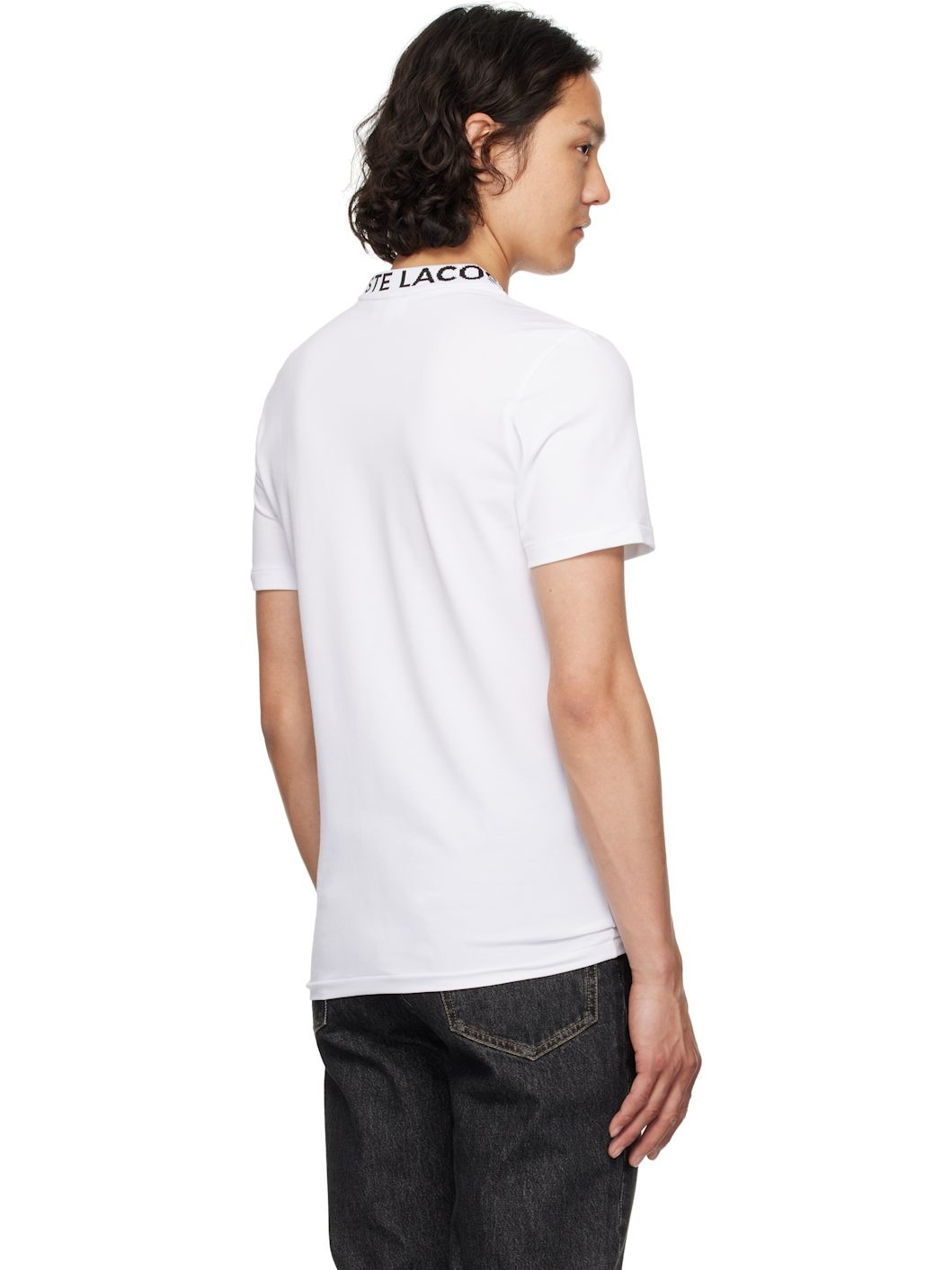 White Bicolor Jacquard Collar Regular Fit T-shirt - 3